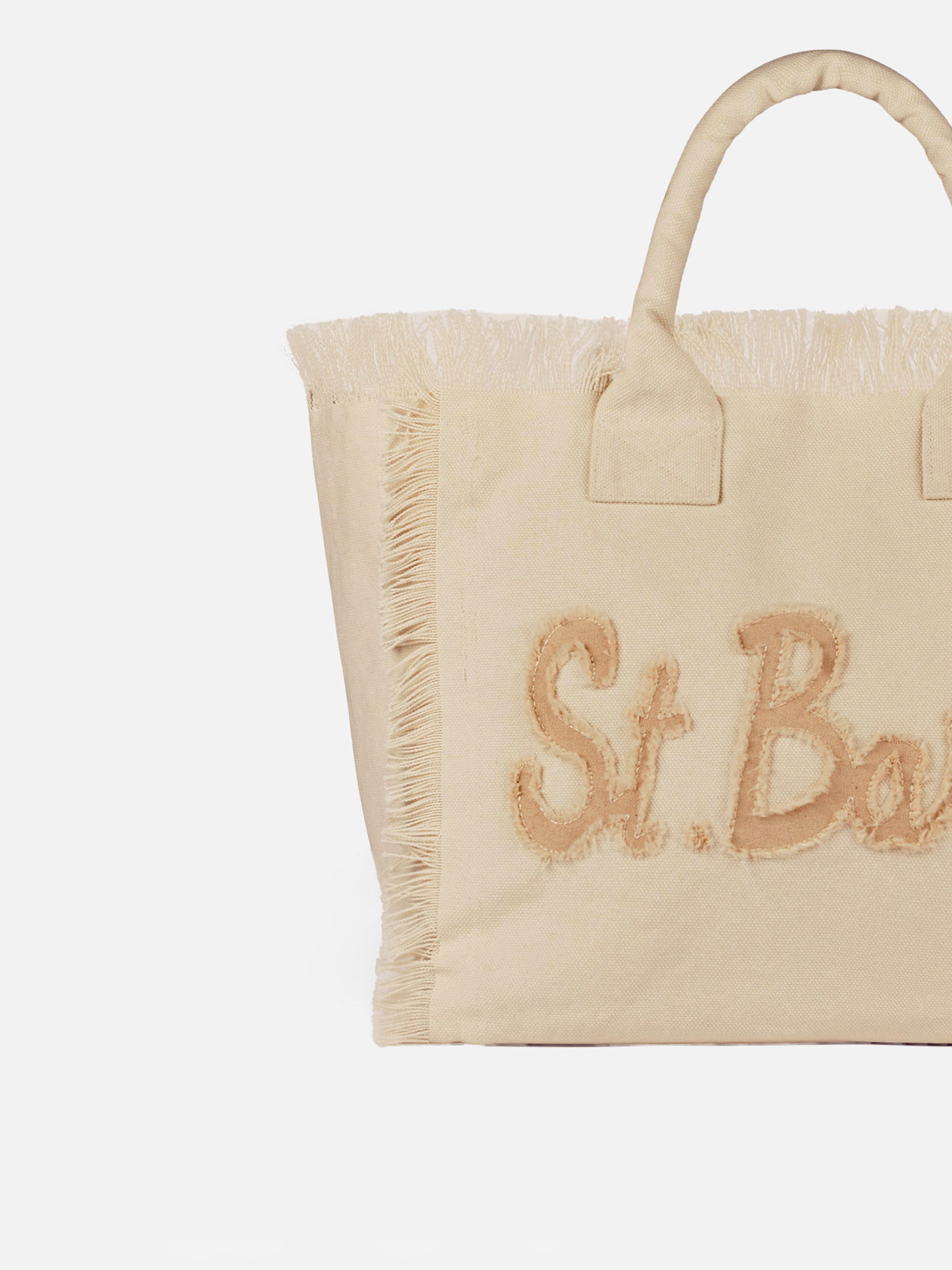 Beige Cotton Canvas Vanity Tote Bag With St. Barth Patch Logo Brown