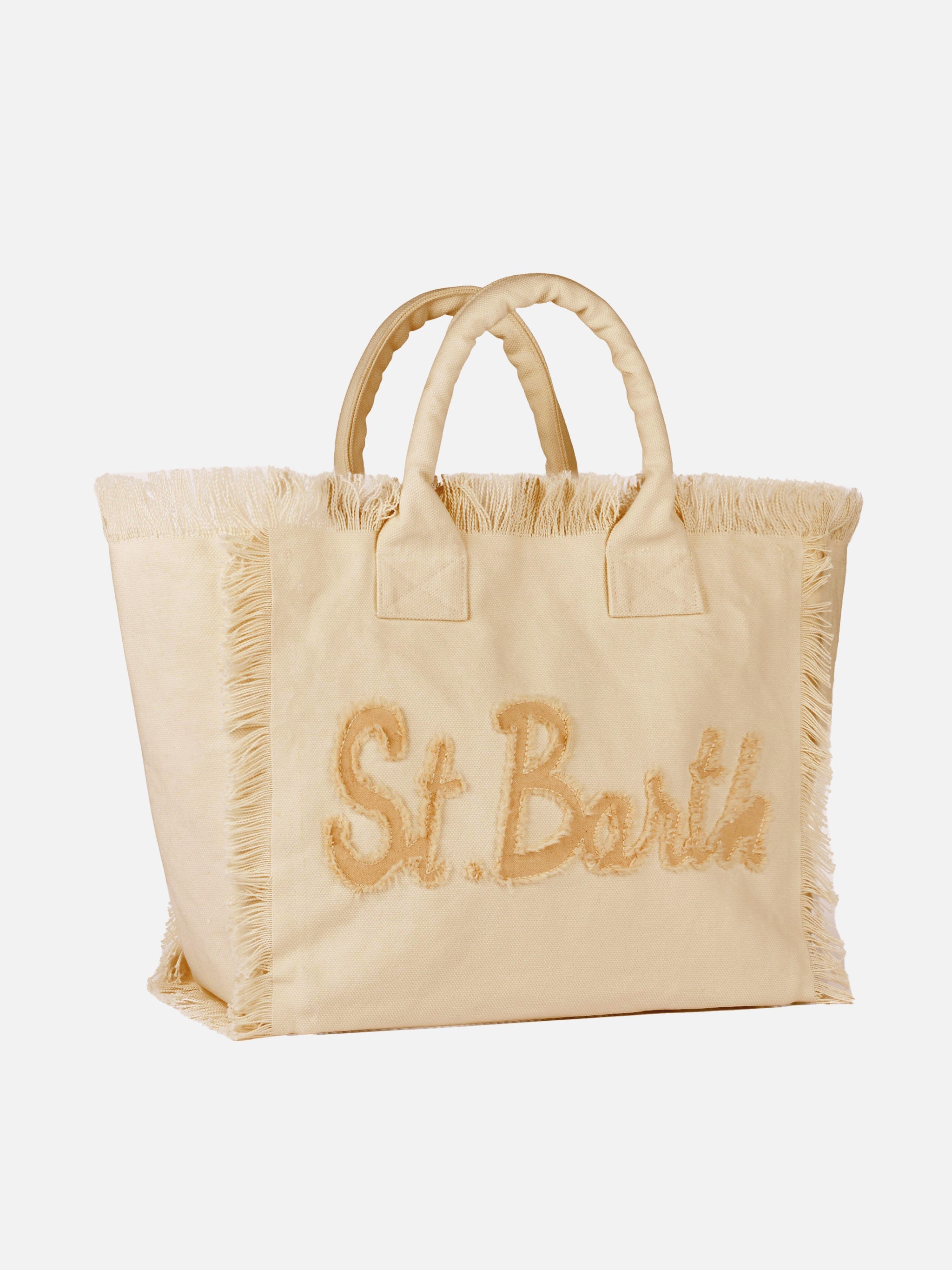 Beige Cotton Canvas Vanity Tote Bag With St. Barth Patch Logo Brown
