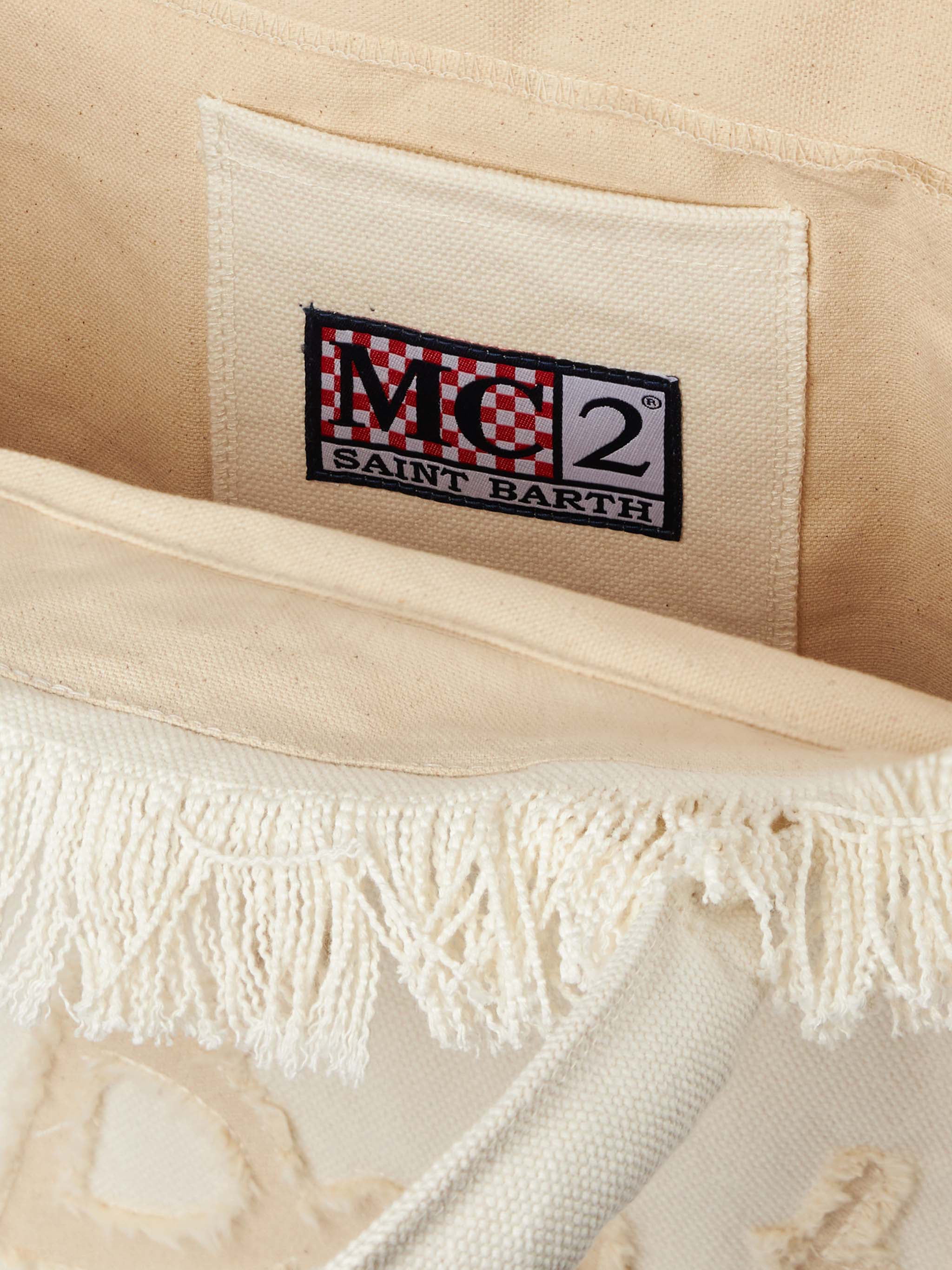 Beige Cotton Canvas Vanity Tote Bag With St. Barth Patch Logo Brown