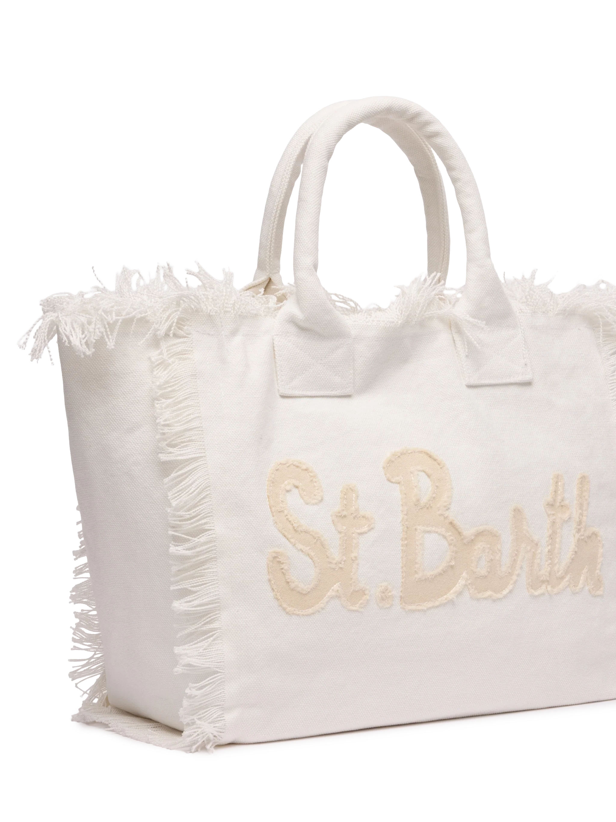 Cotton Canvas Vanity Tote Bag With St. Barth Patch Logo White