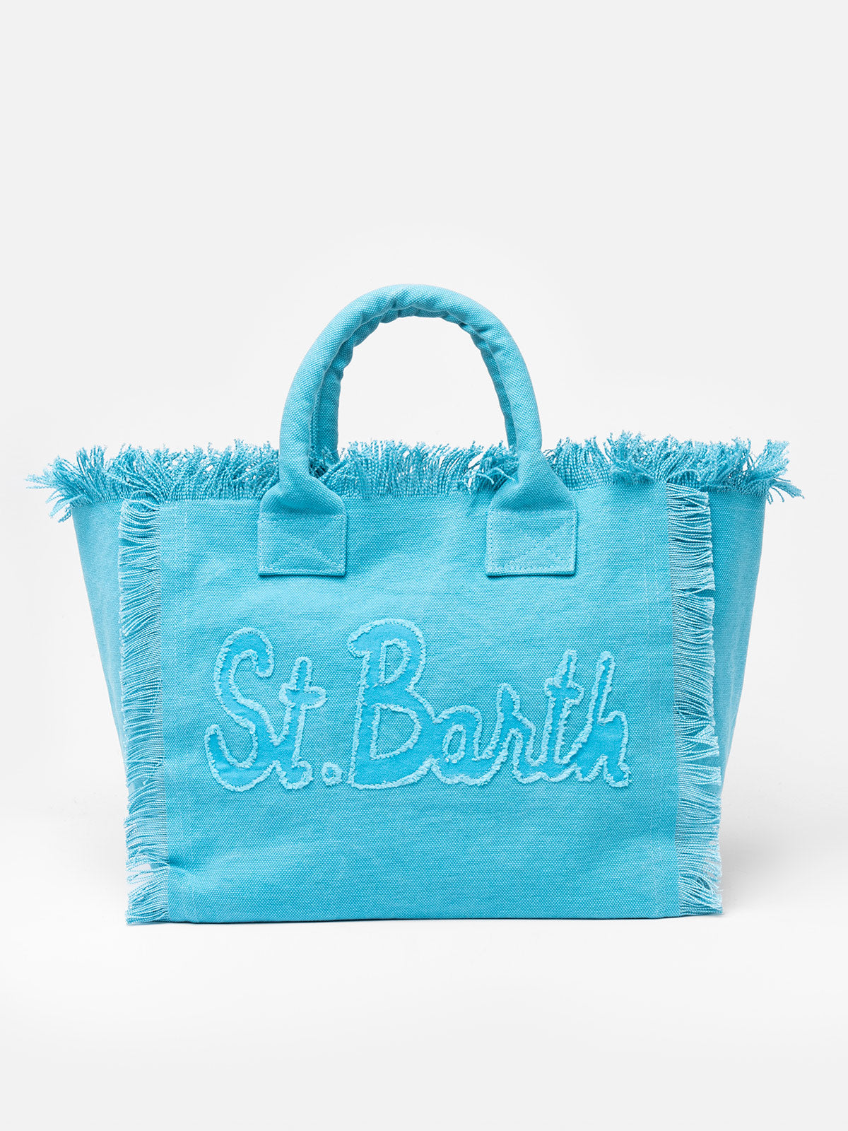 Light Blue Cotton Canvas Vanity Tote Bag With Logo Patch Sky