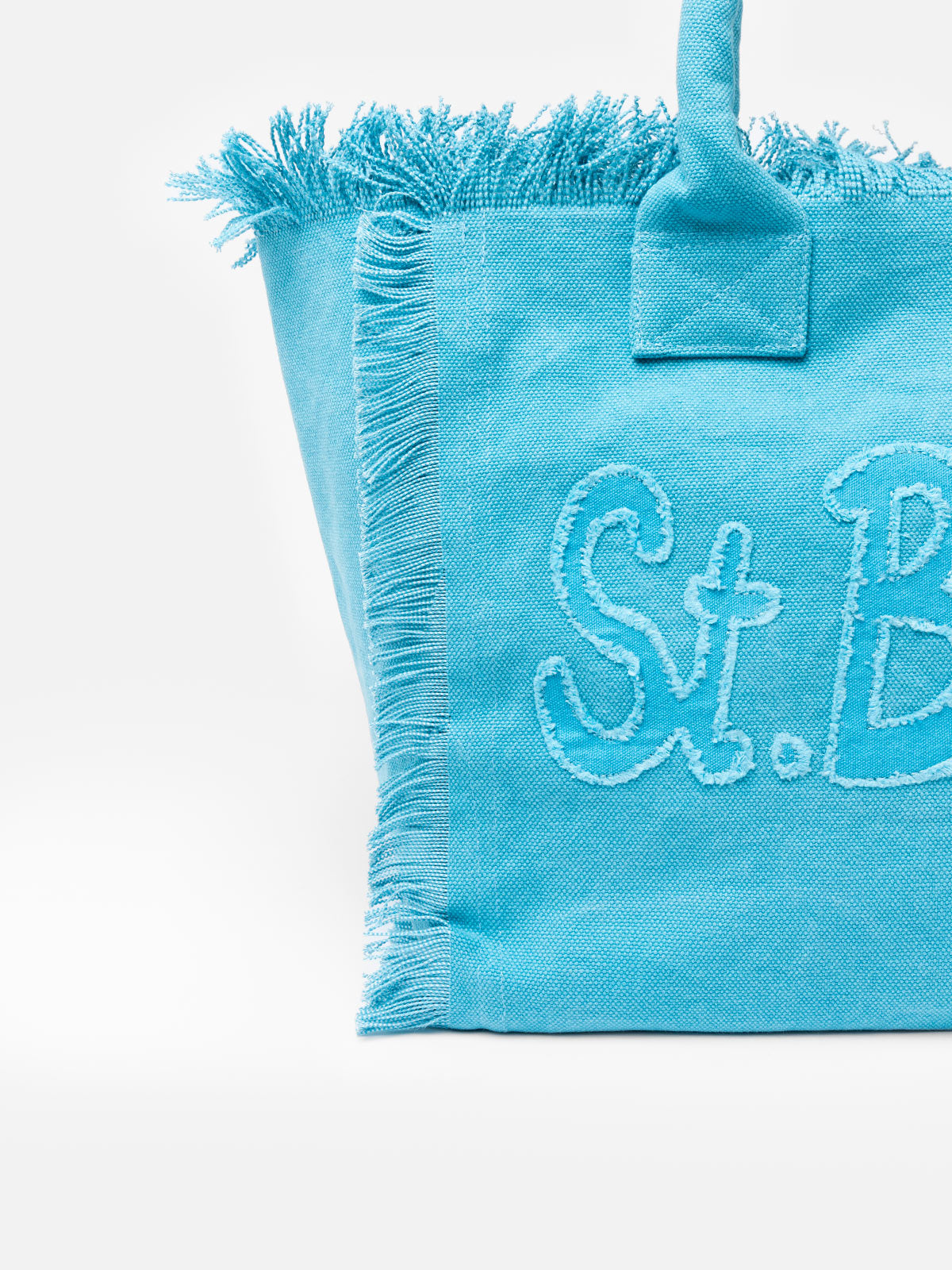 Light Blue Cotton Canvas Vanity Tote Bag With Logo Patch Sky