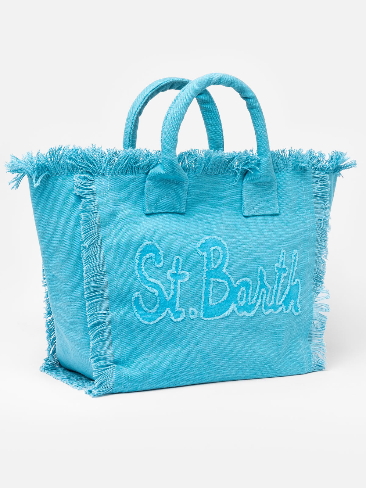 Light Blue Cotton Canvas Vanity Tote Bag With Logo Patch Sky