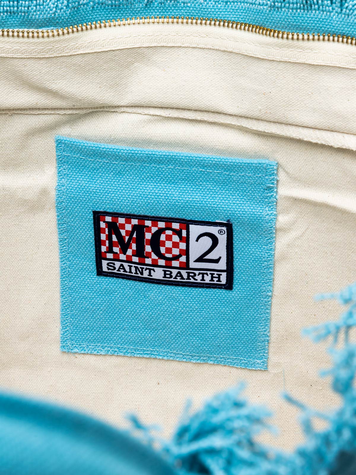 Light Blue Cotton Canvas Vanity Tote Bag With Logo Patch Sky