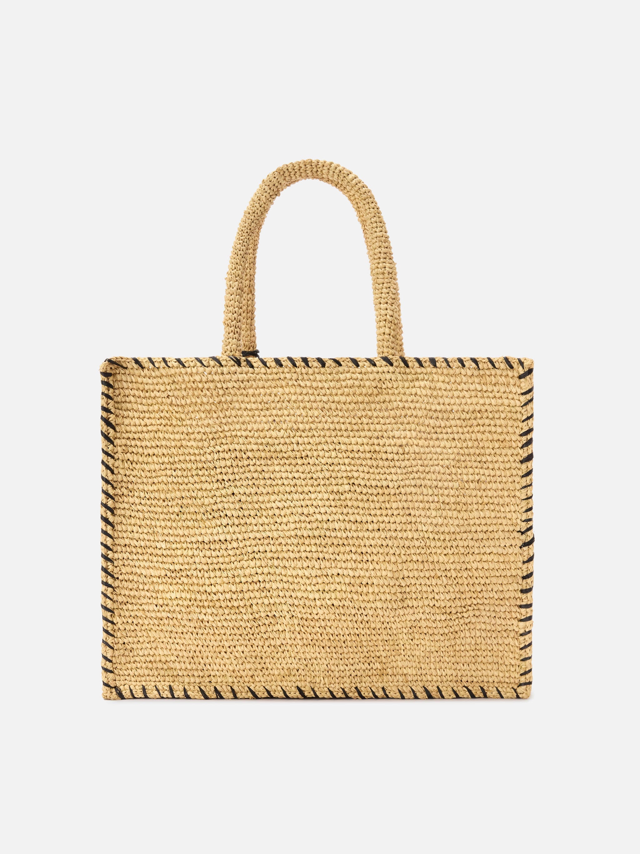 Regular Vanity Raffia Bag With Black Details Beige