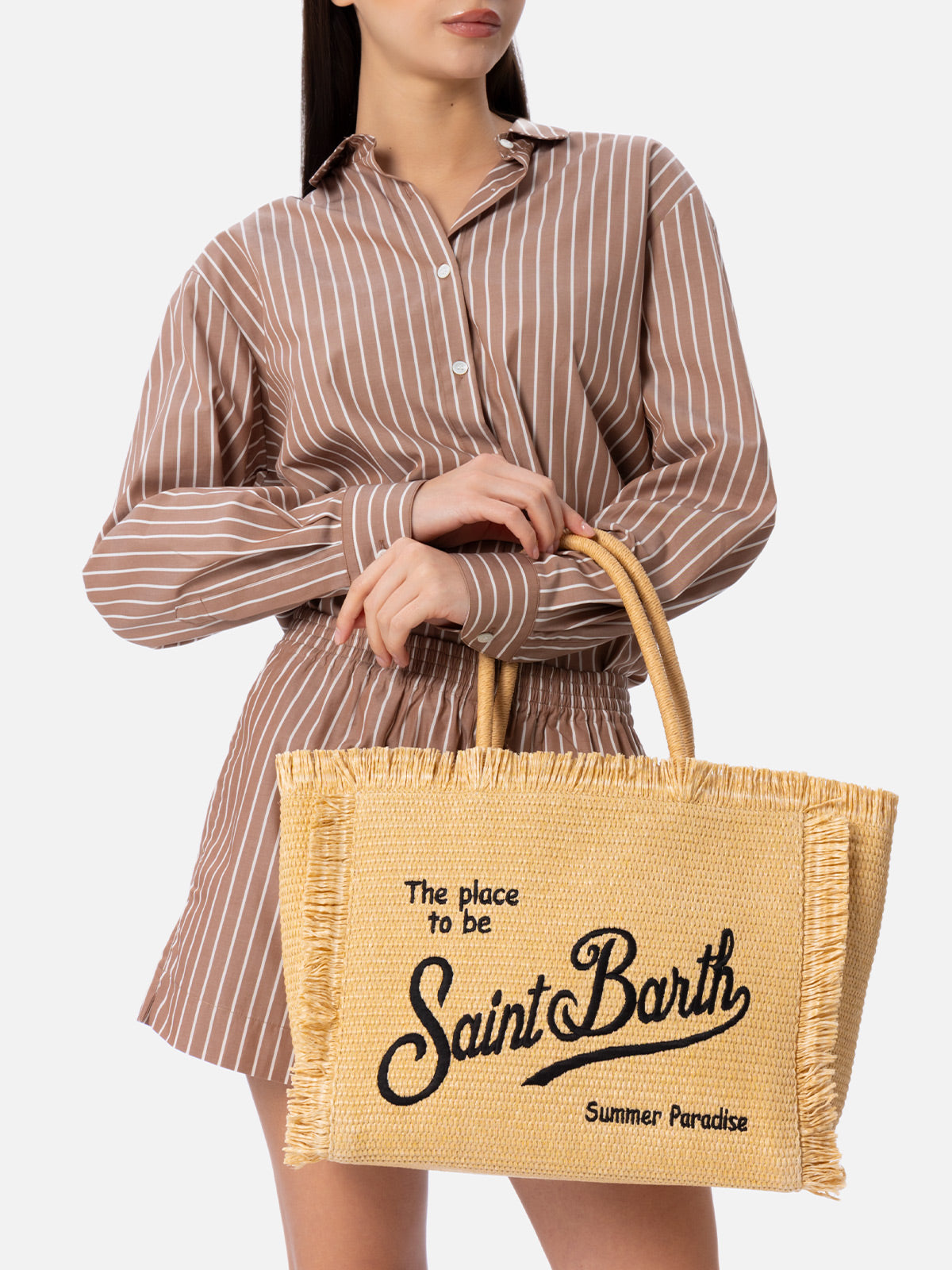 Beige Straw Effect Vanity Tote Bag