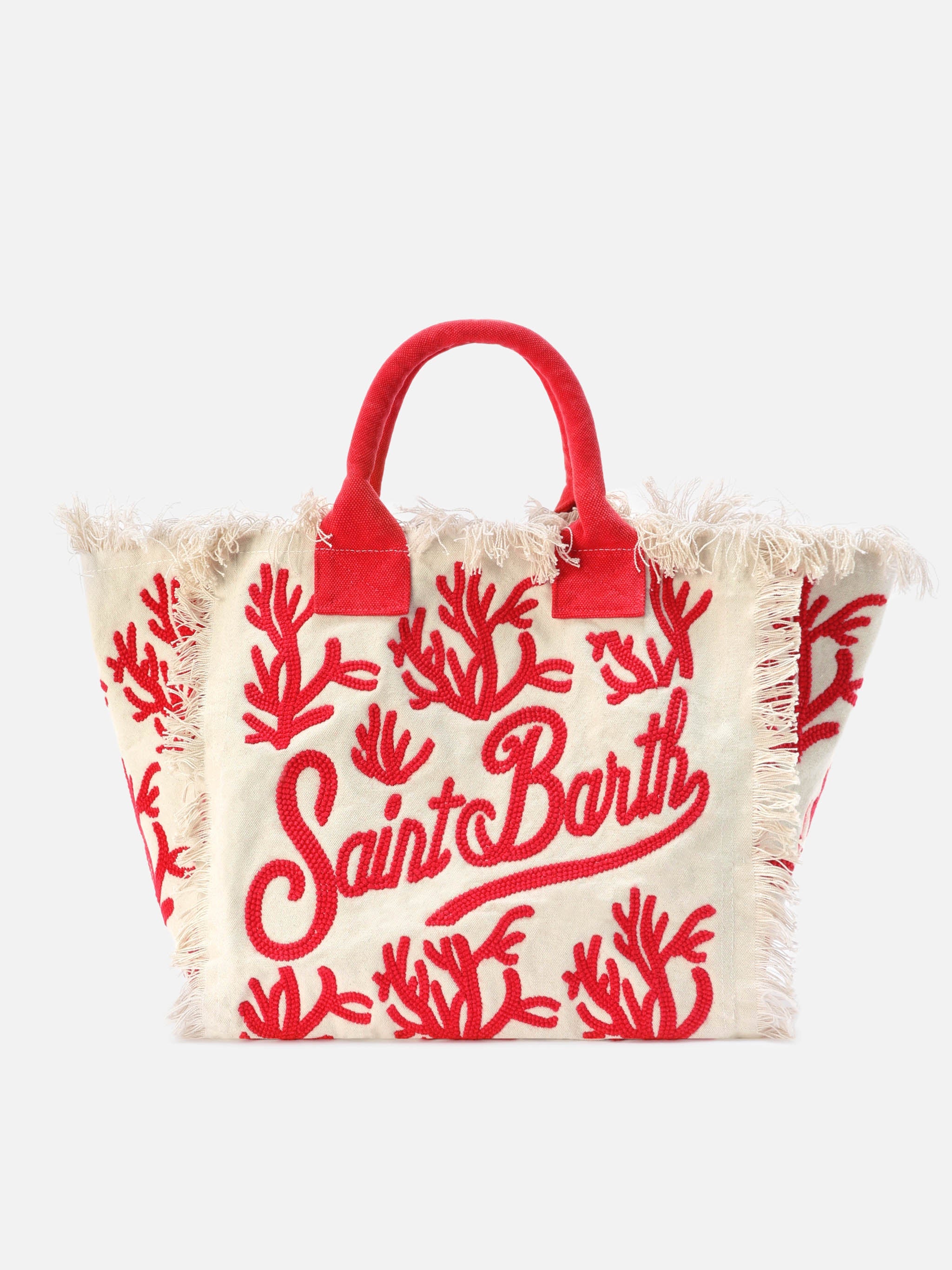 Canvas Vanity Regular Bag With Coral Tufting Embroidery Red