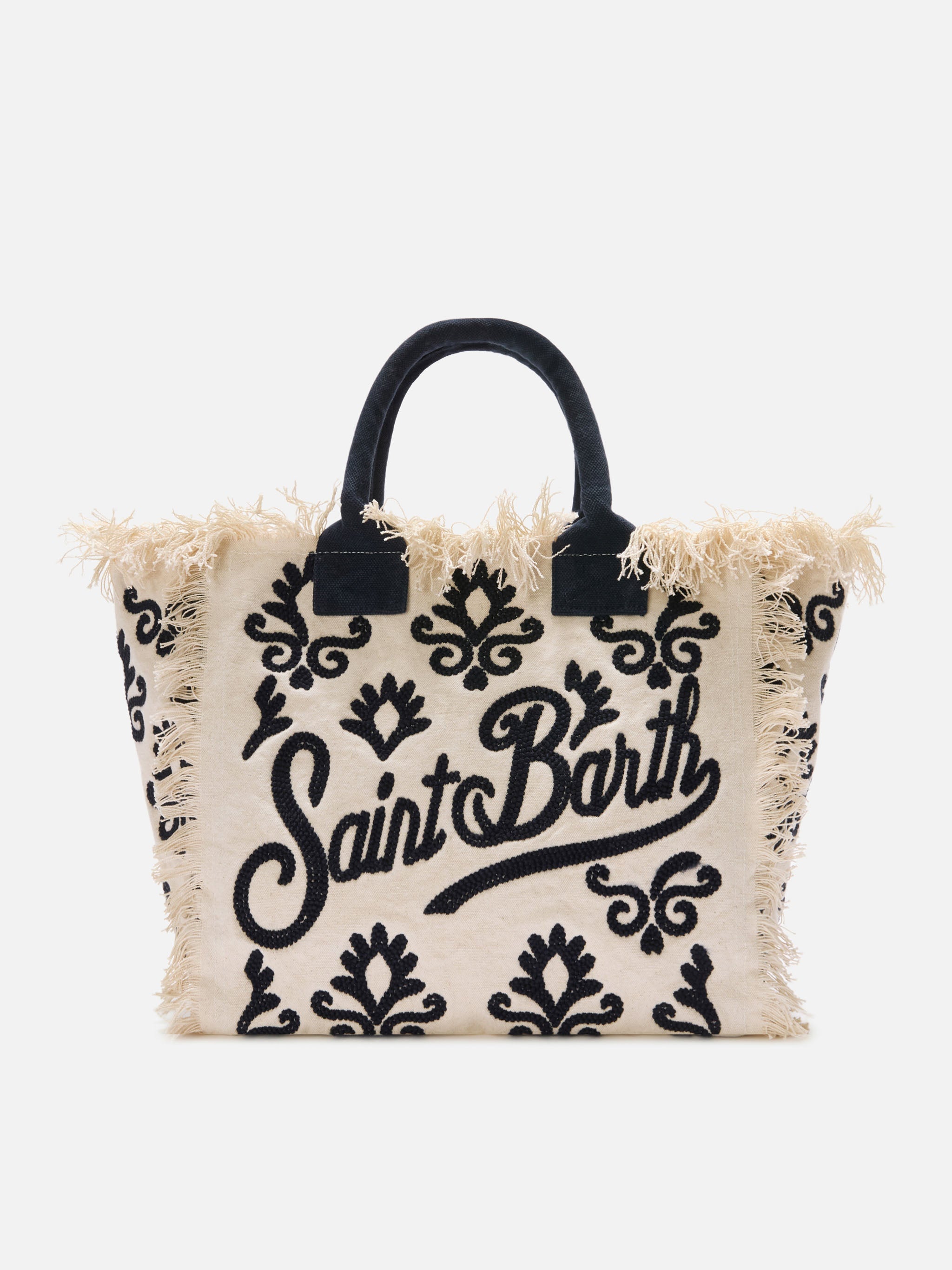 Canvas Vanity Regular Bag With Blue Lily Tufting Embroidery