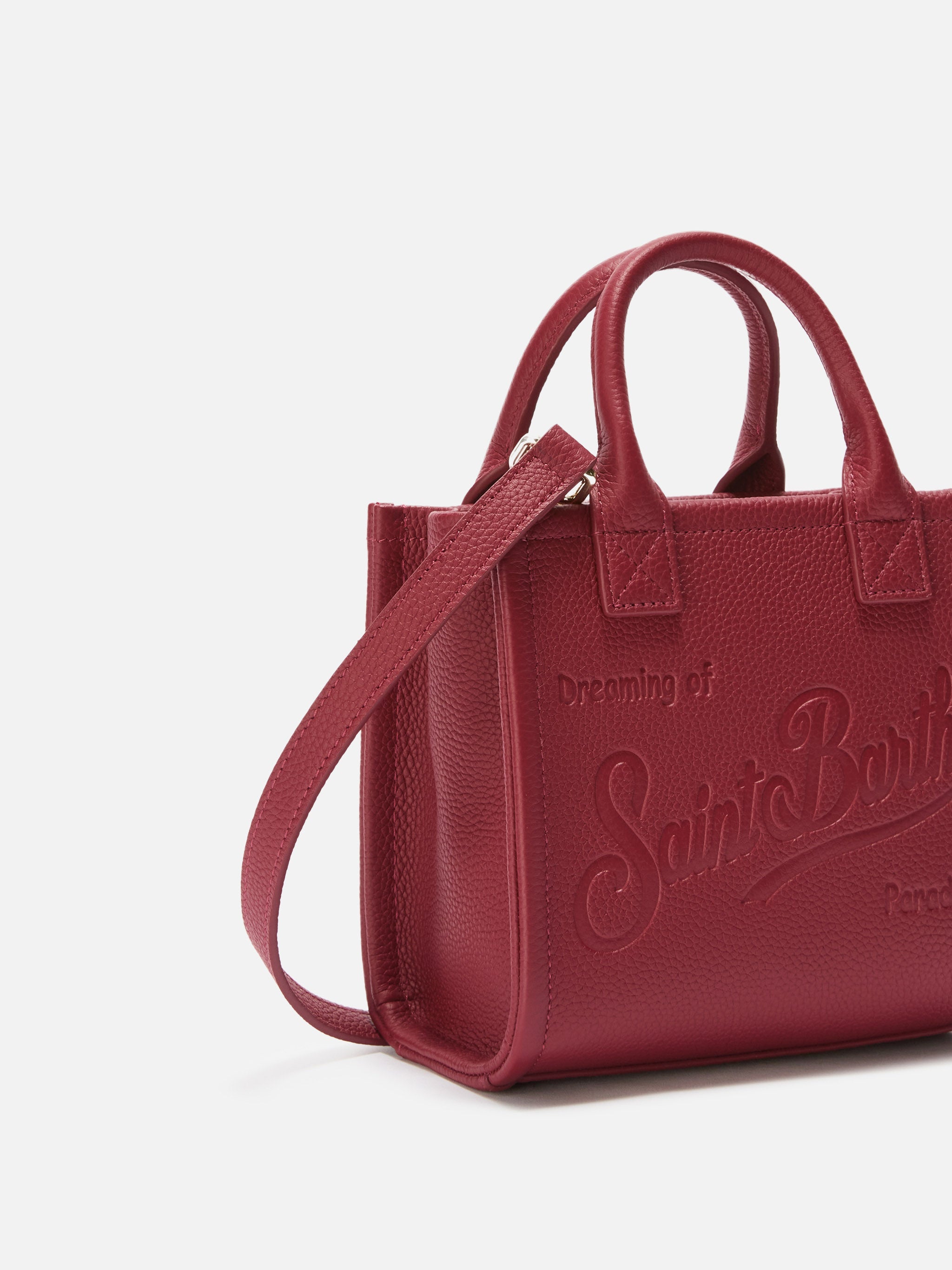Vanity Bag Mini Shoulder Burgundy Hammered Leather Red
