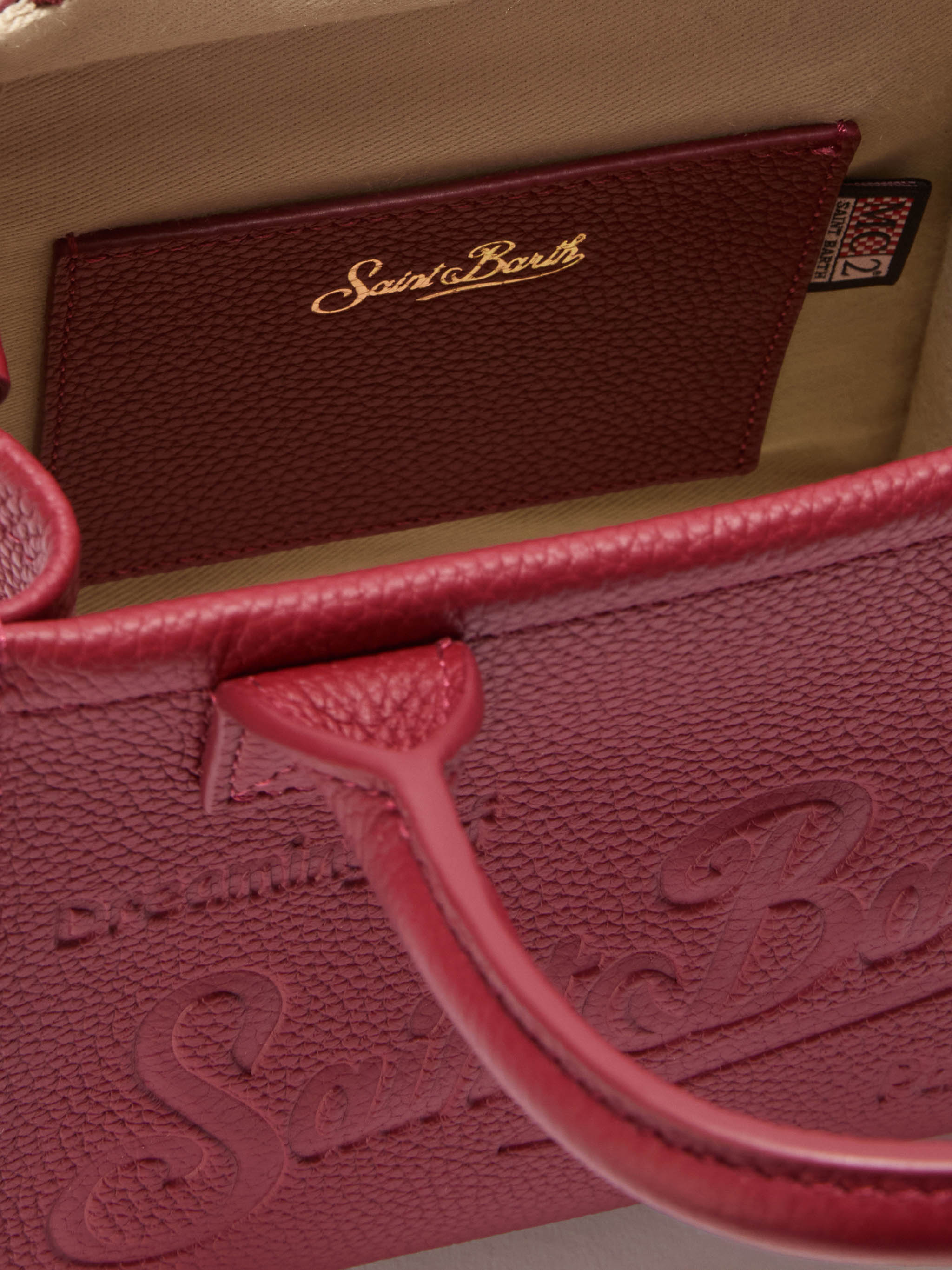Vanity Bag Mini Shoulder Burgundy Hammered Leather Red
