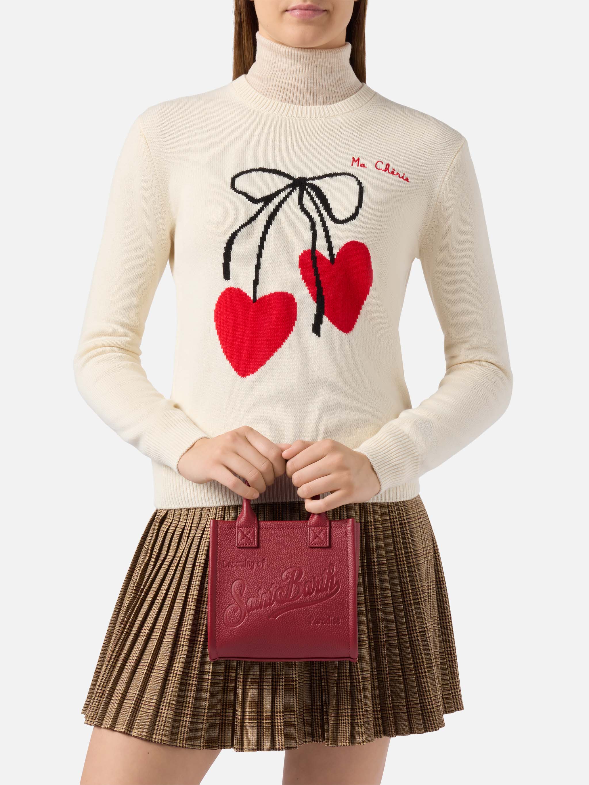Vanity Bag Mini Shoulder Burgundy Hammered Leather Red