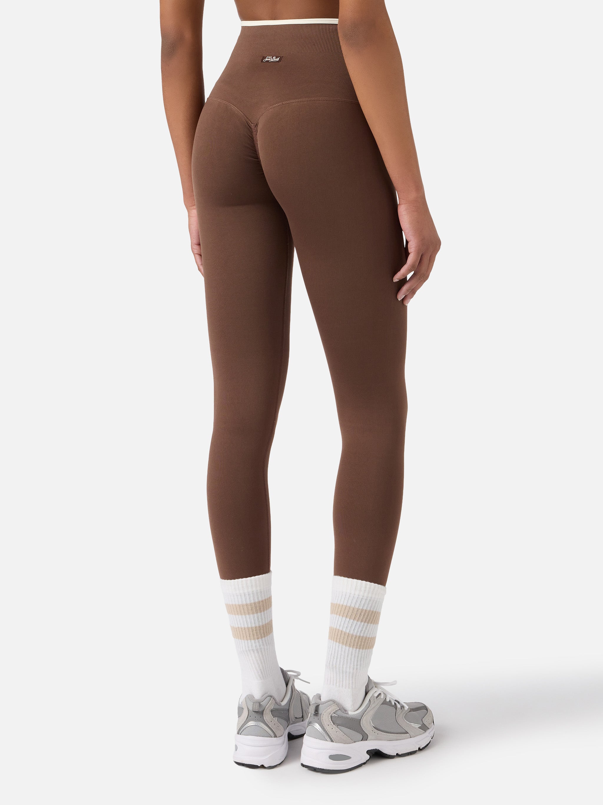 Brown Vega Technical Fabric Sports Leggings With Contrast Trim Pant