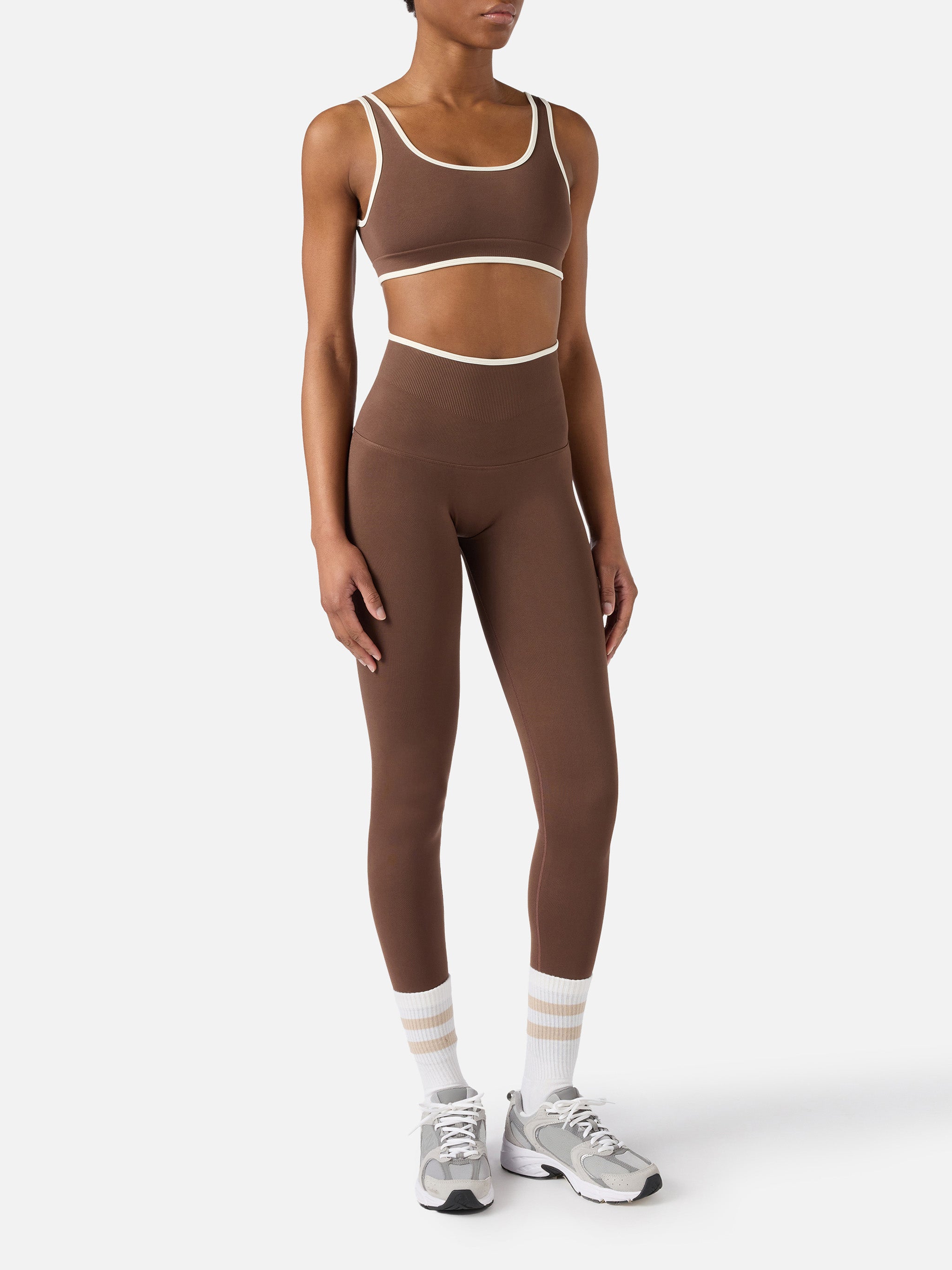 Brown Vega Technical Fabric Sports Leggings With Contrast Trim Pant