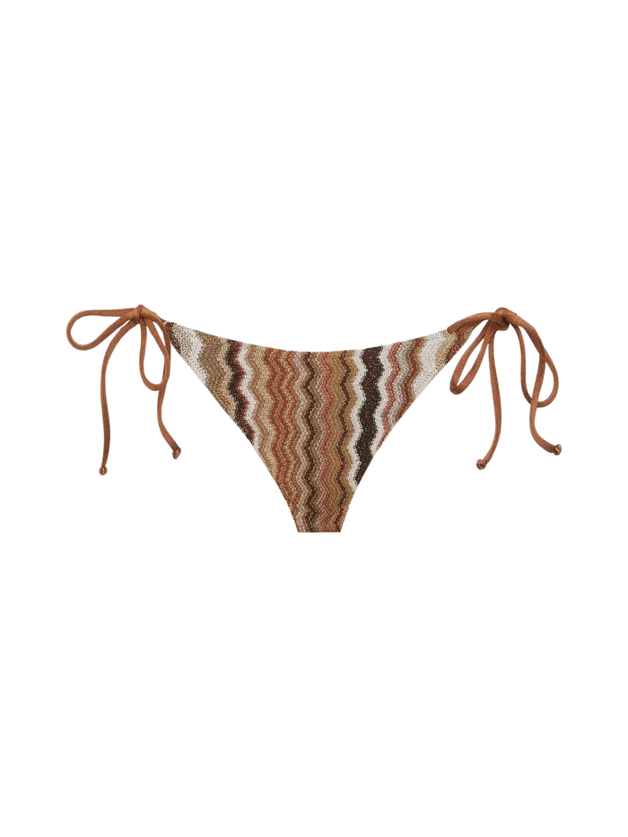 Virgo Raschel Knit Classic Swim Briefs With Wave Pattern Brown Bottom