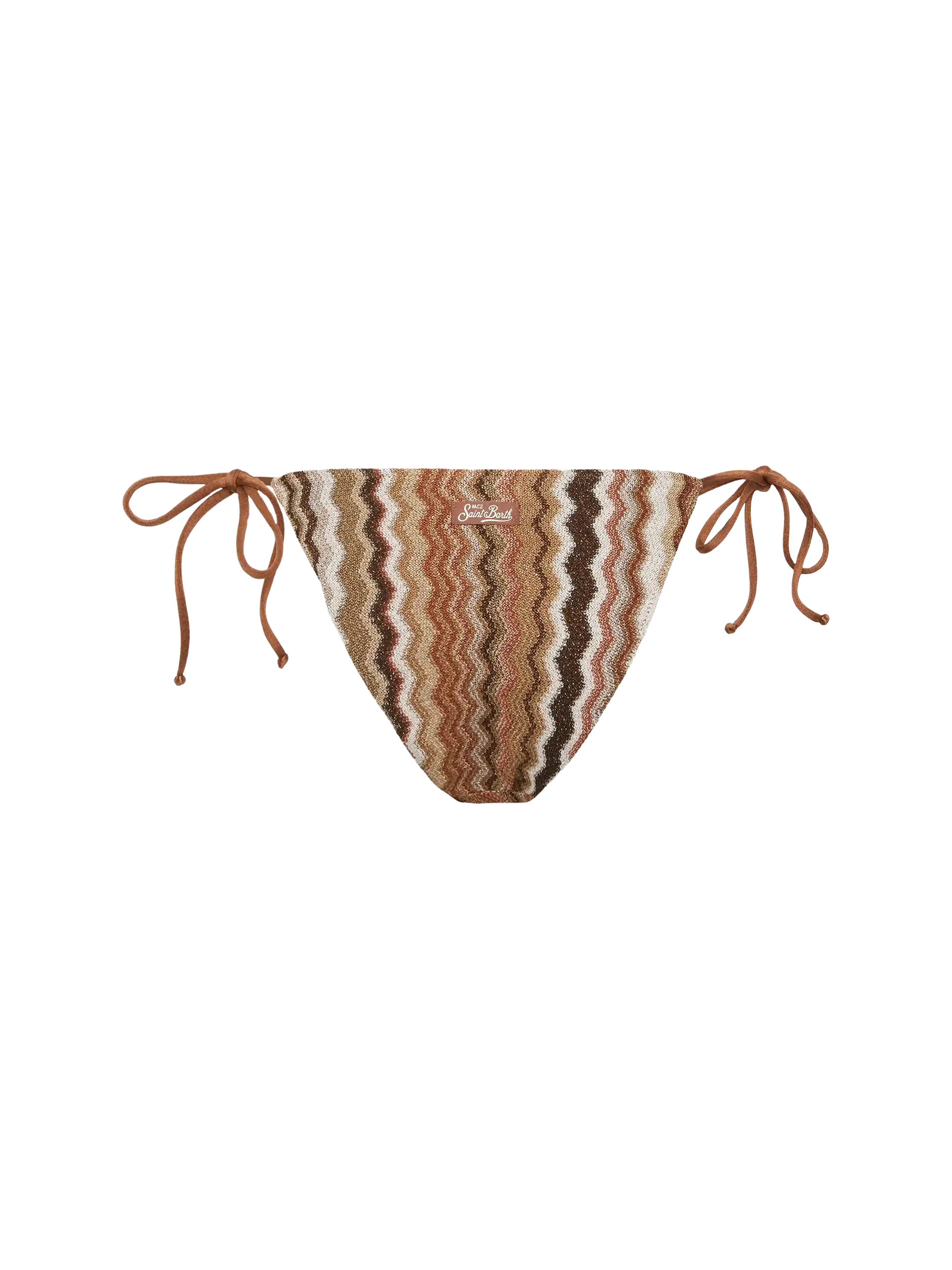 Virgo Raschel Knit Classic Swim Briefs With Wave Pattern Brown Bottom