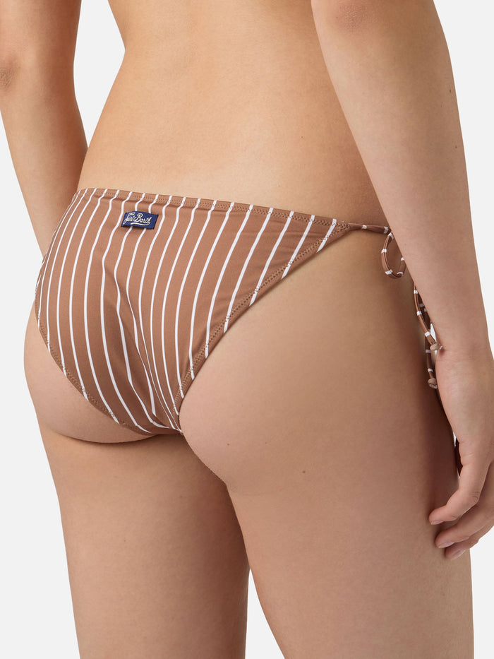 Virgo Classic Bikini Bottoms Stretch Fabric With Brown Striped Print Bottom