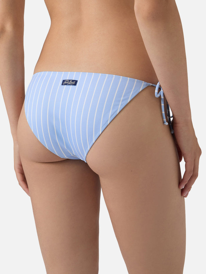 Virgo Classic Bikini Bottoms Stretch Fabric With Light Blue Striped Print Bottom