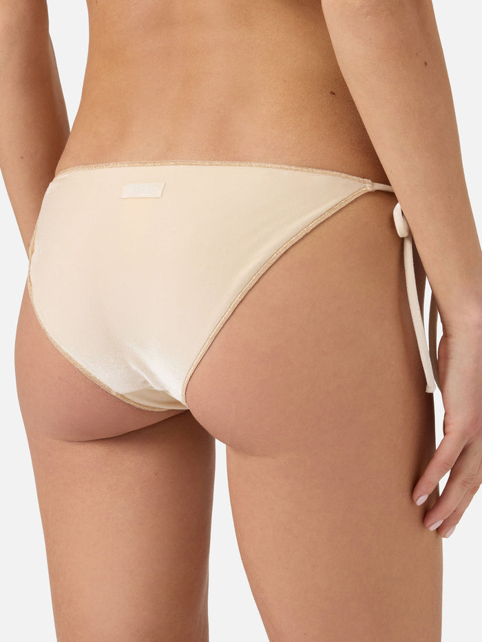 Virgo Overlock Classic Bikini Swim Briefs Solid Gold Velvet White Bottom