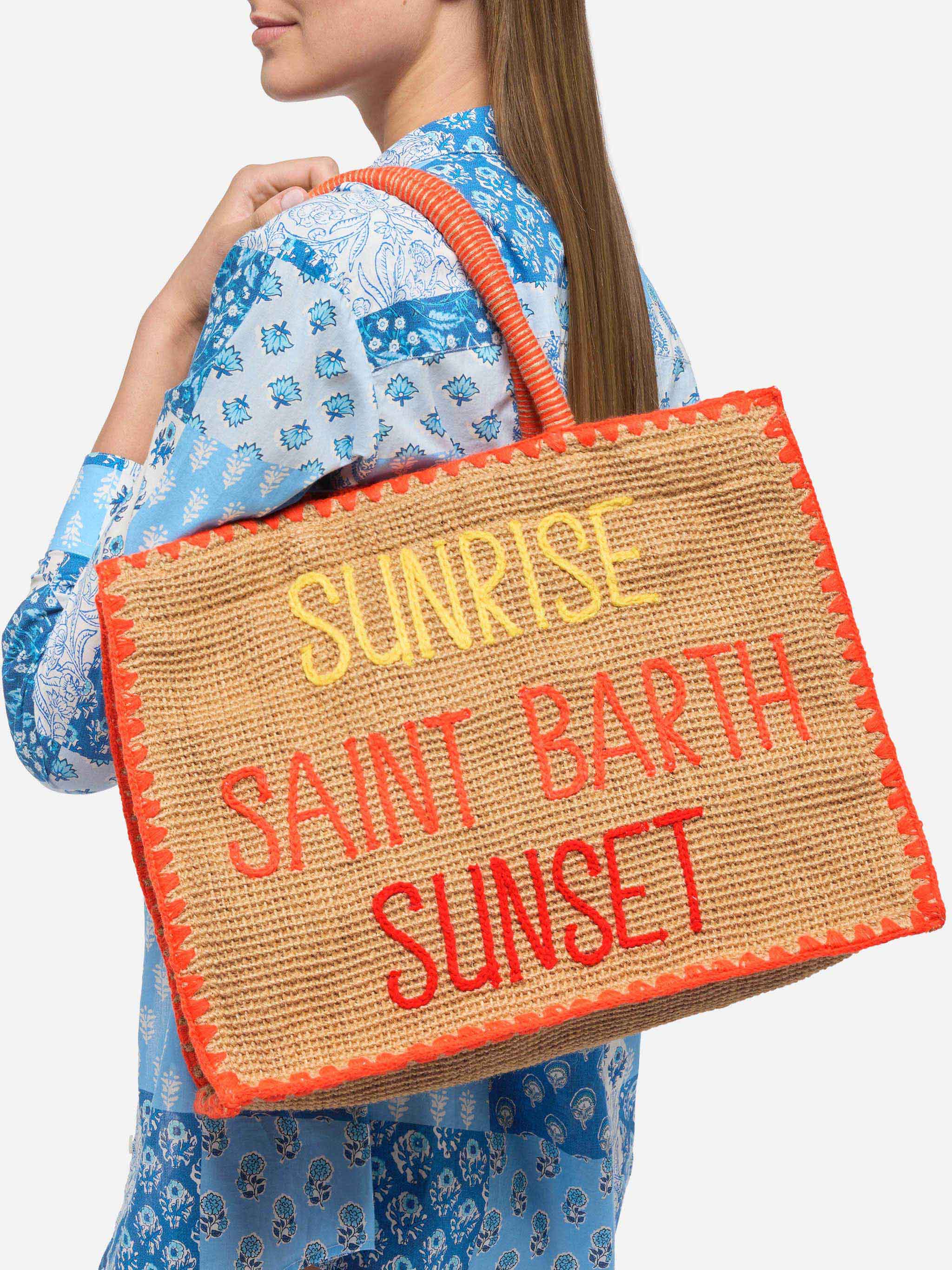 Beige Vivian Midi Jute Handbag With Trim And Embroidery White Bag