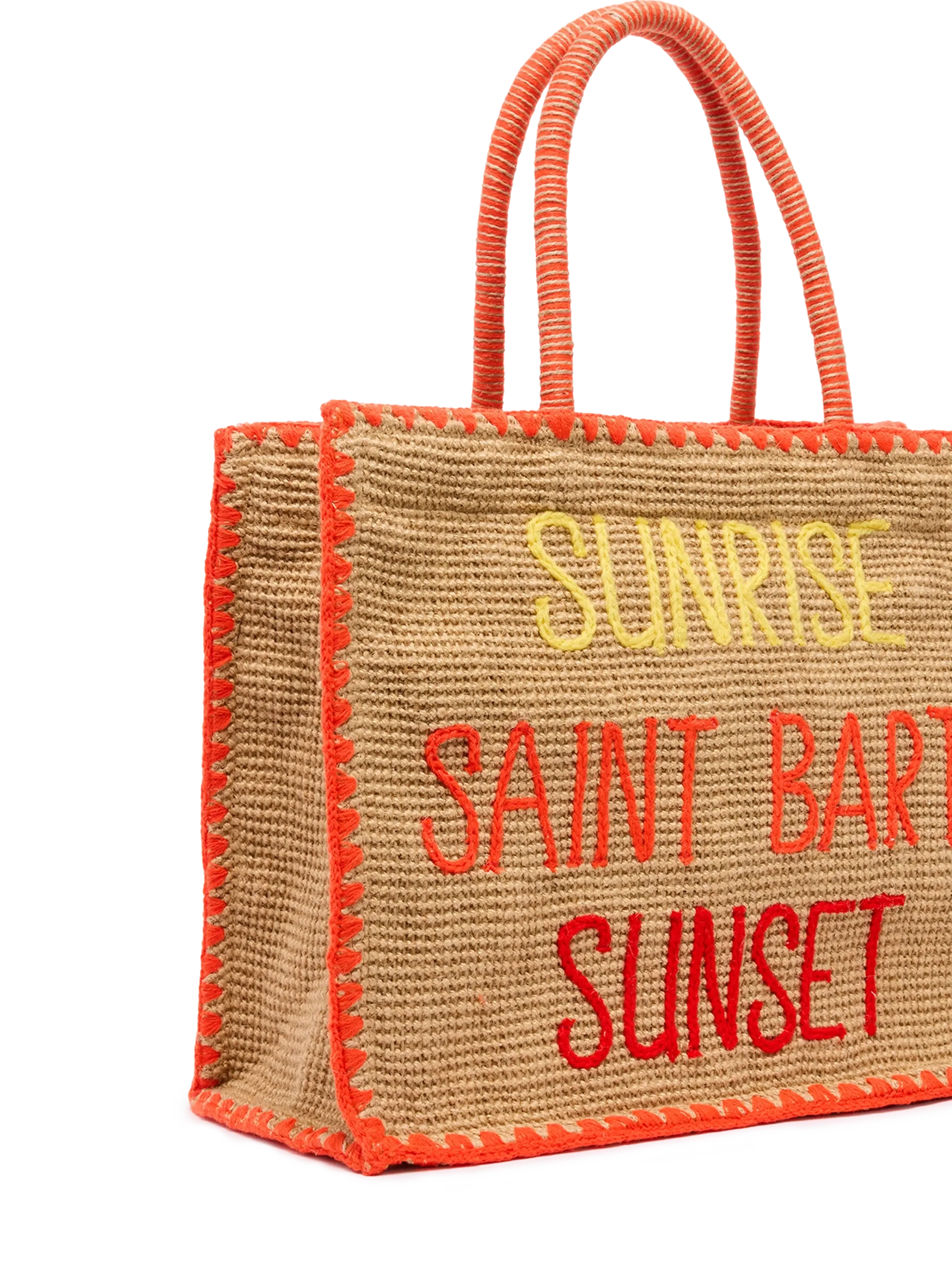 Beige Vivian Midi Jute Handbag With Trim And Embroidery White Bag