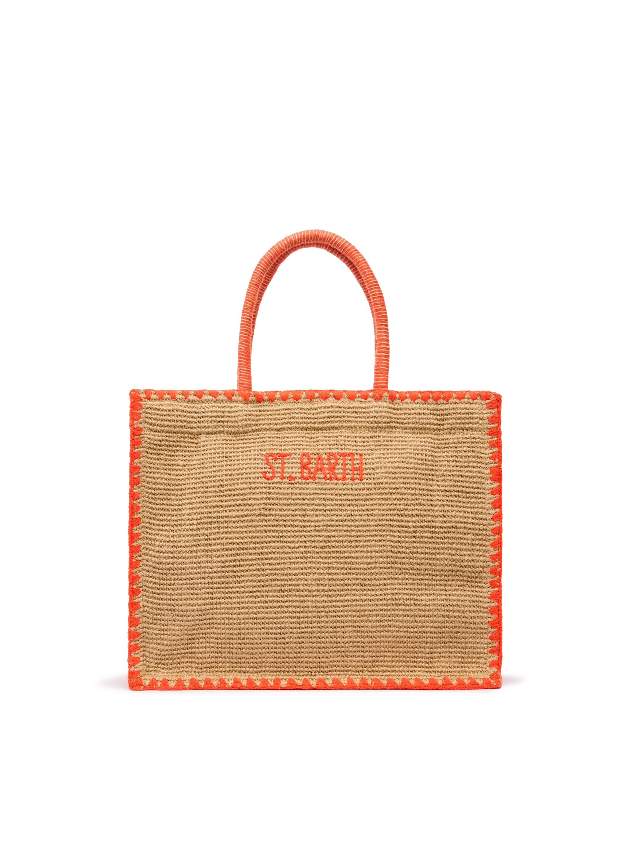 Beige Vivian Midi Jute Handbag With Trim And Embroidery White Bag