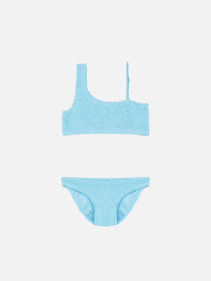 Vivy Light Blue One-Shoulder Crinkle Bikini __single__