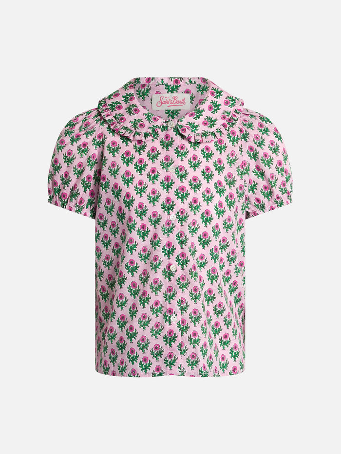 Girl Boxy Shirt Violan Jr With Flower Print Pink
