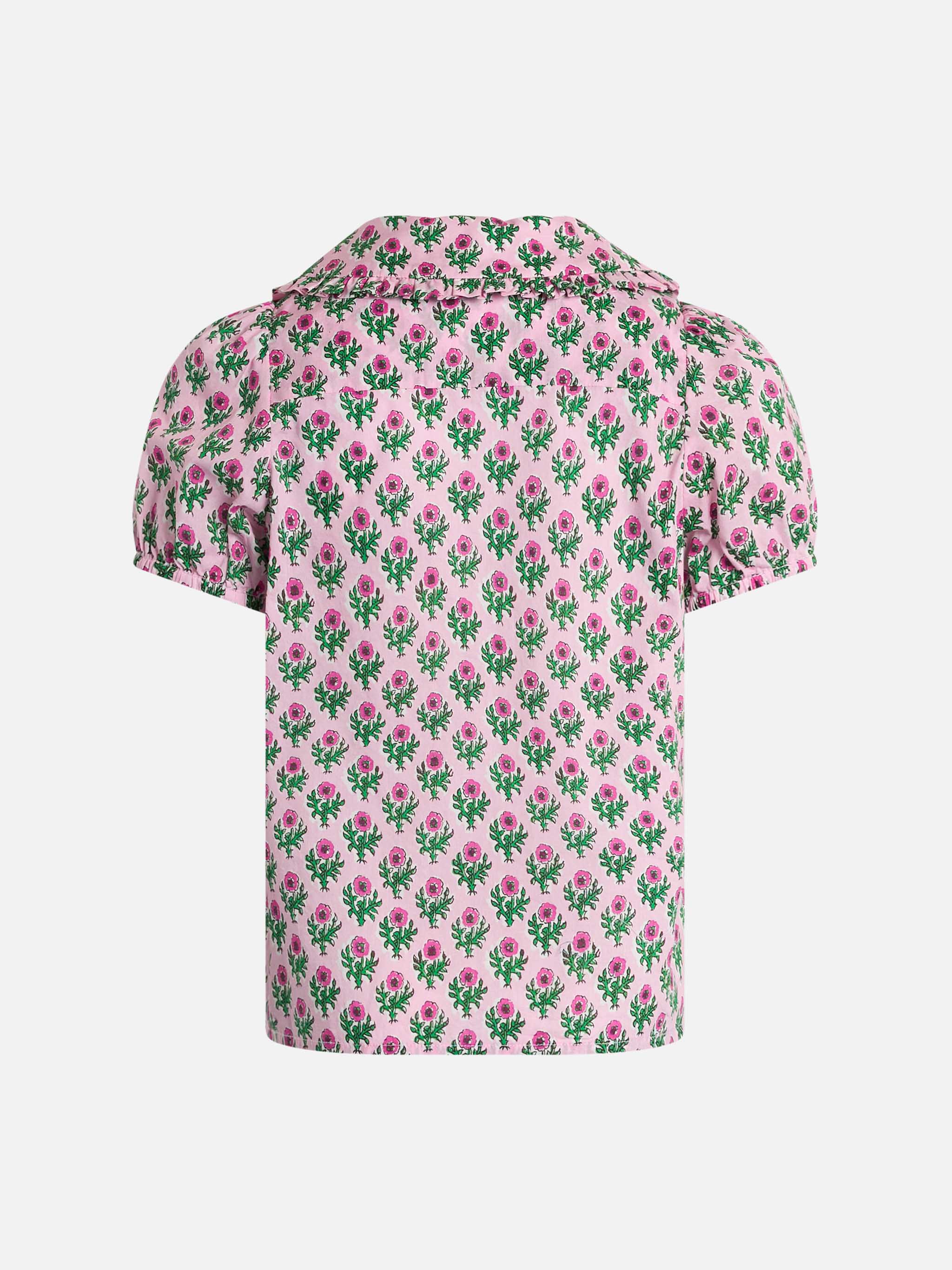 Girl Boxy Shirt Violan Jr With Flower Print Pink