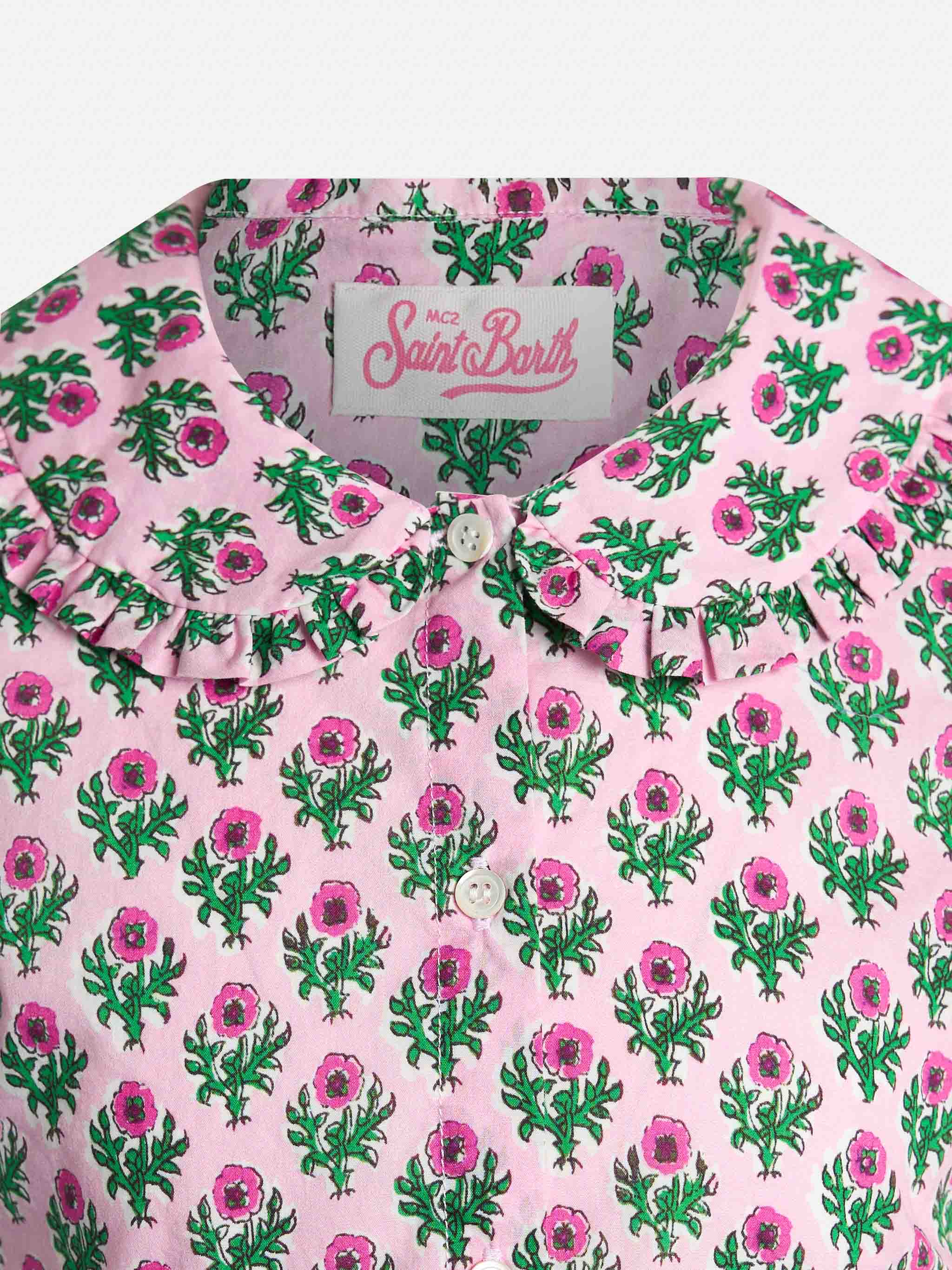 Girl Boxy Shirt Violan Jr With Flower Print Pink