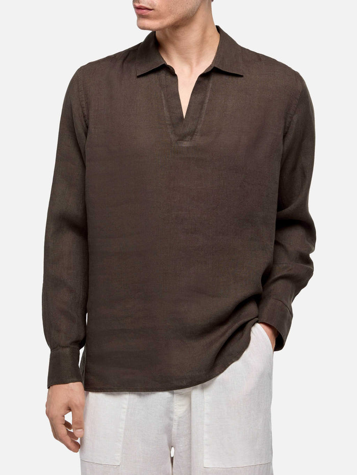 Brown Linen Polo Shirt Ventotene