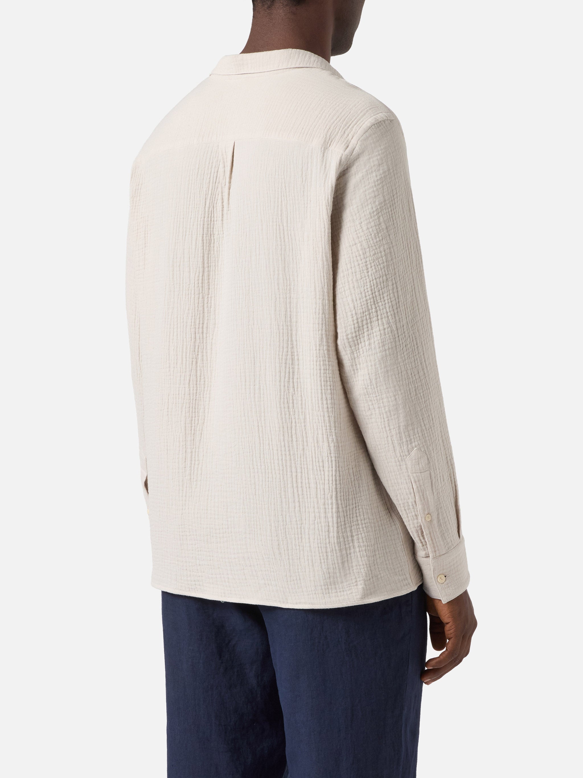 Long-Sleeve Ventotene Waffle Cotton Polo Beige White Shirt