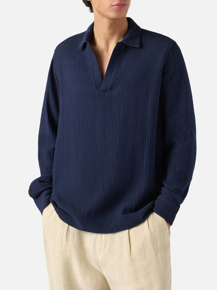Ventotene Waffle Cotton Polo Navy Blue Shirt