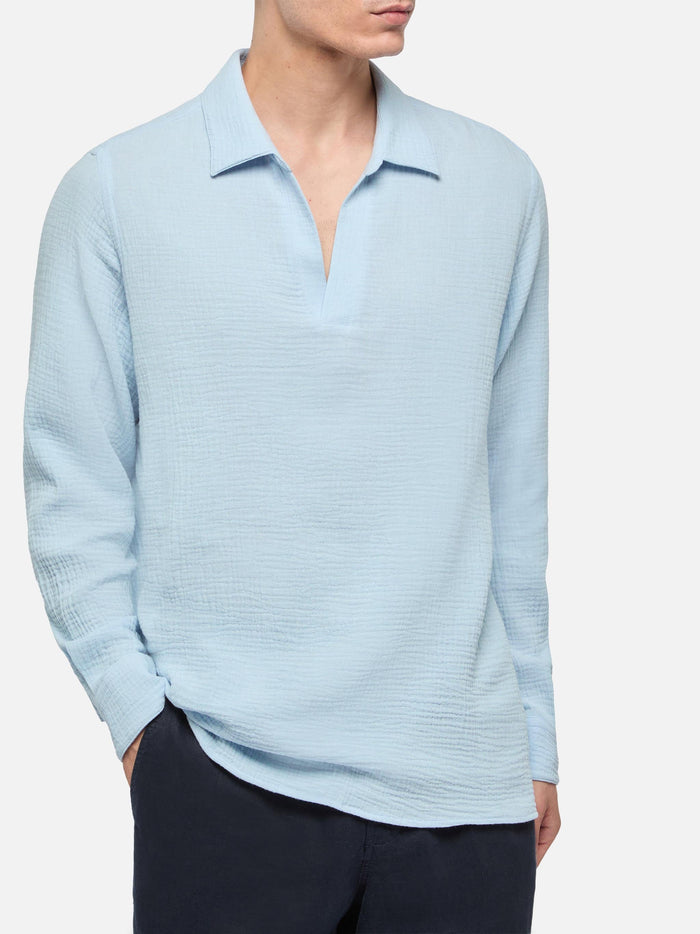 Light Blue Cotton Gauze Polo Shirt Ventotene