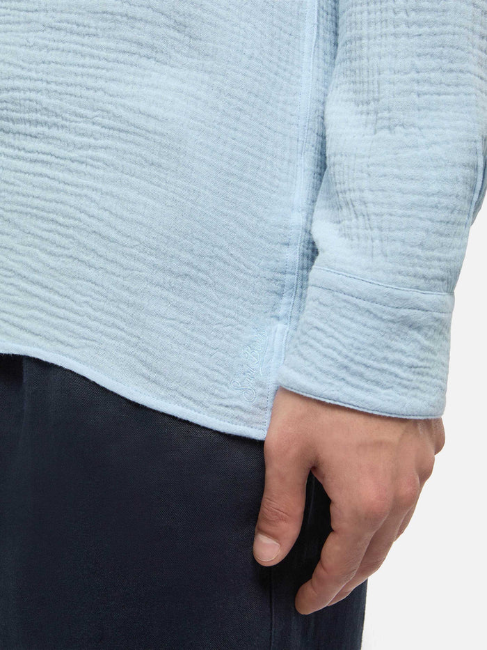 Light Blue Cotton Gauze Polo Shirt Ventotene