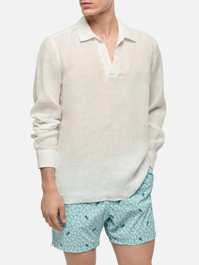 White Linen Polo Shirt Ventotene