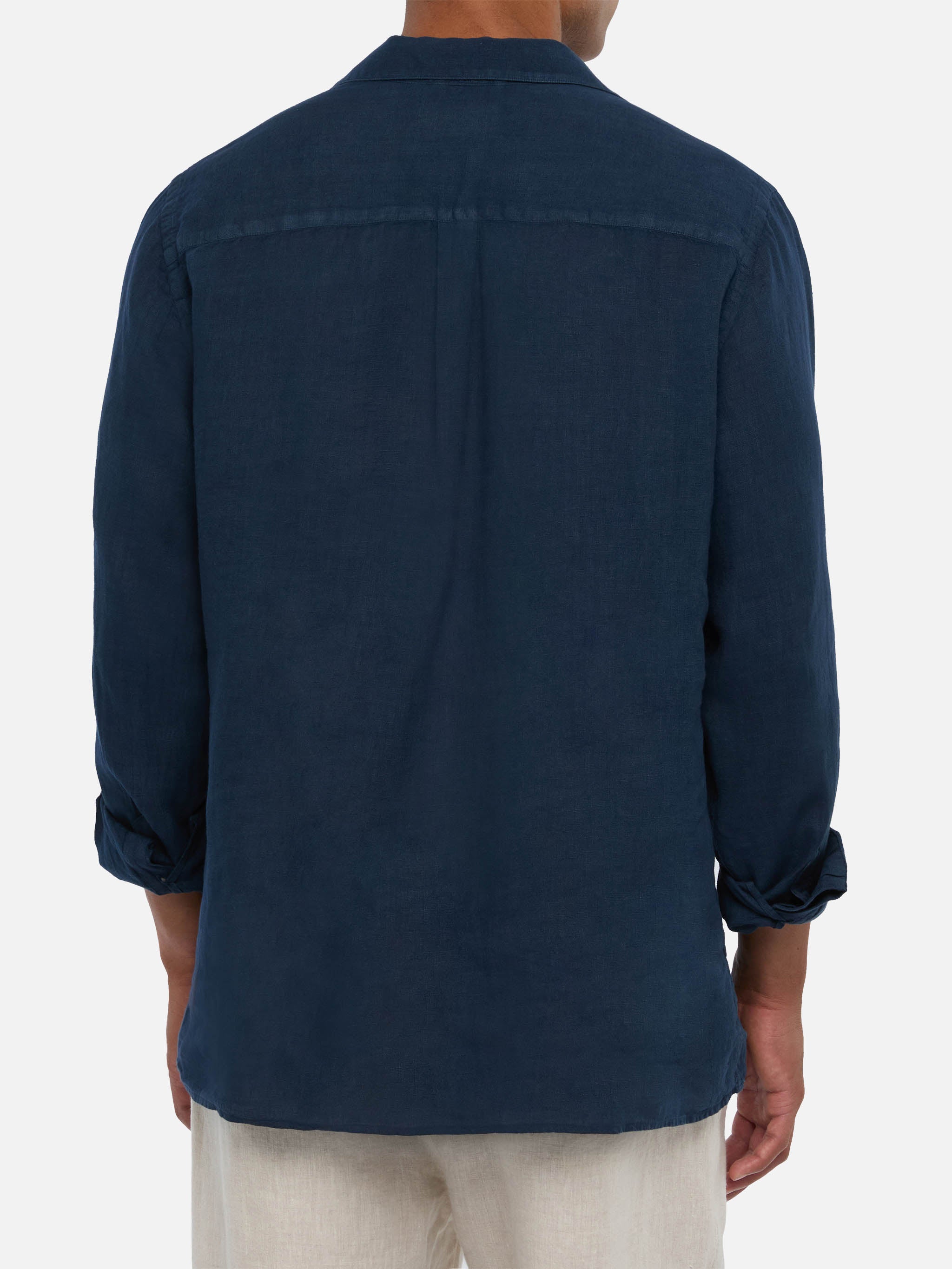 Navy Blue Linen Polo Shirt Ventotene __single__