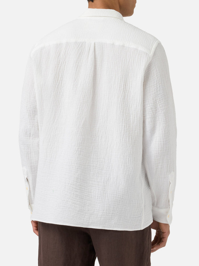 Long-Sleeve Ventotene Waffle Cotton Polo White Shirt