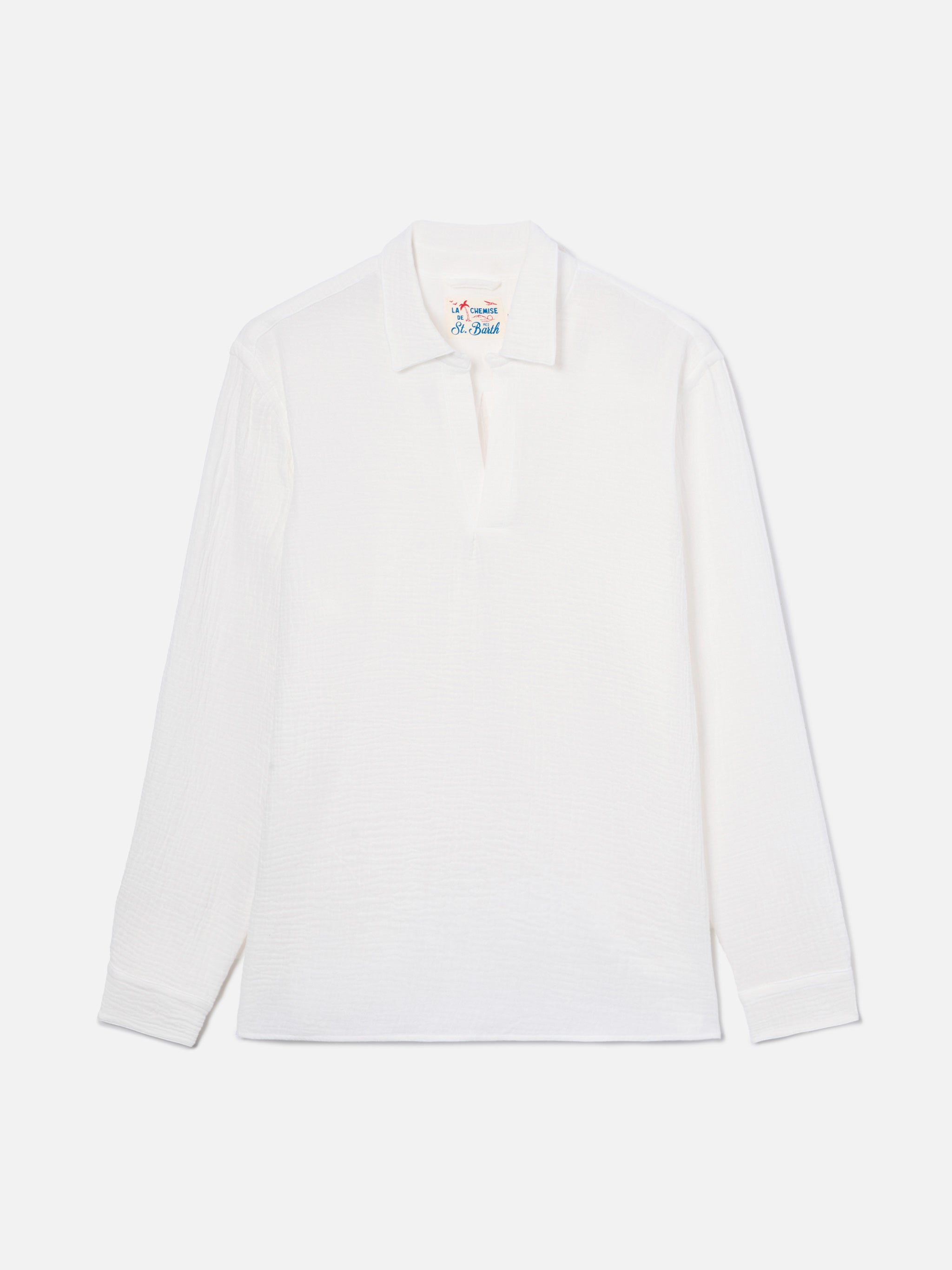 Long-Sleeve Ventotene Waffle Cotton Polo White Shirt
