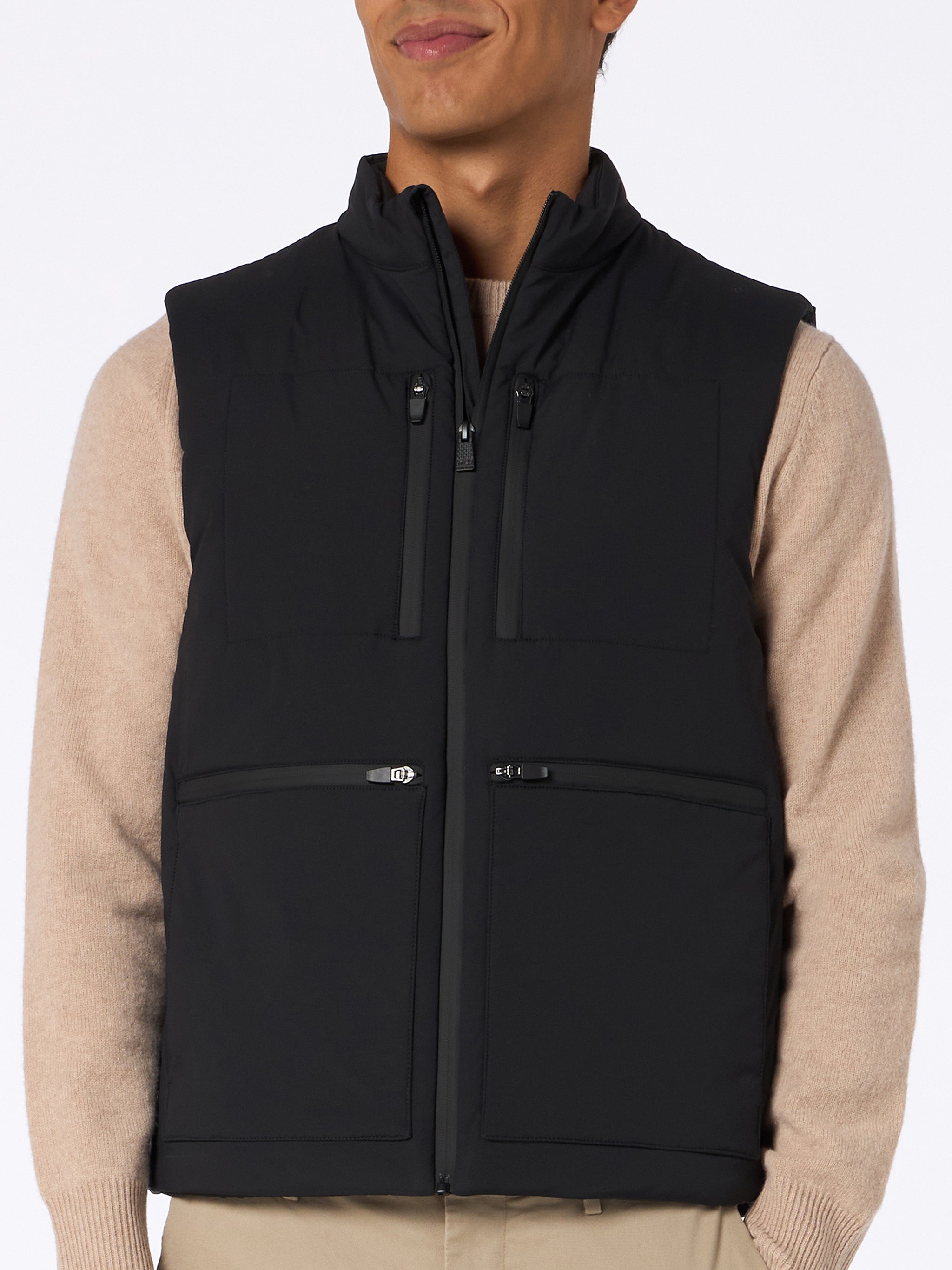 Man Black Stretch Fabric Padded Vest Vonn Jacket