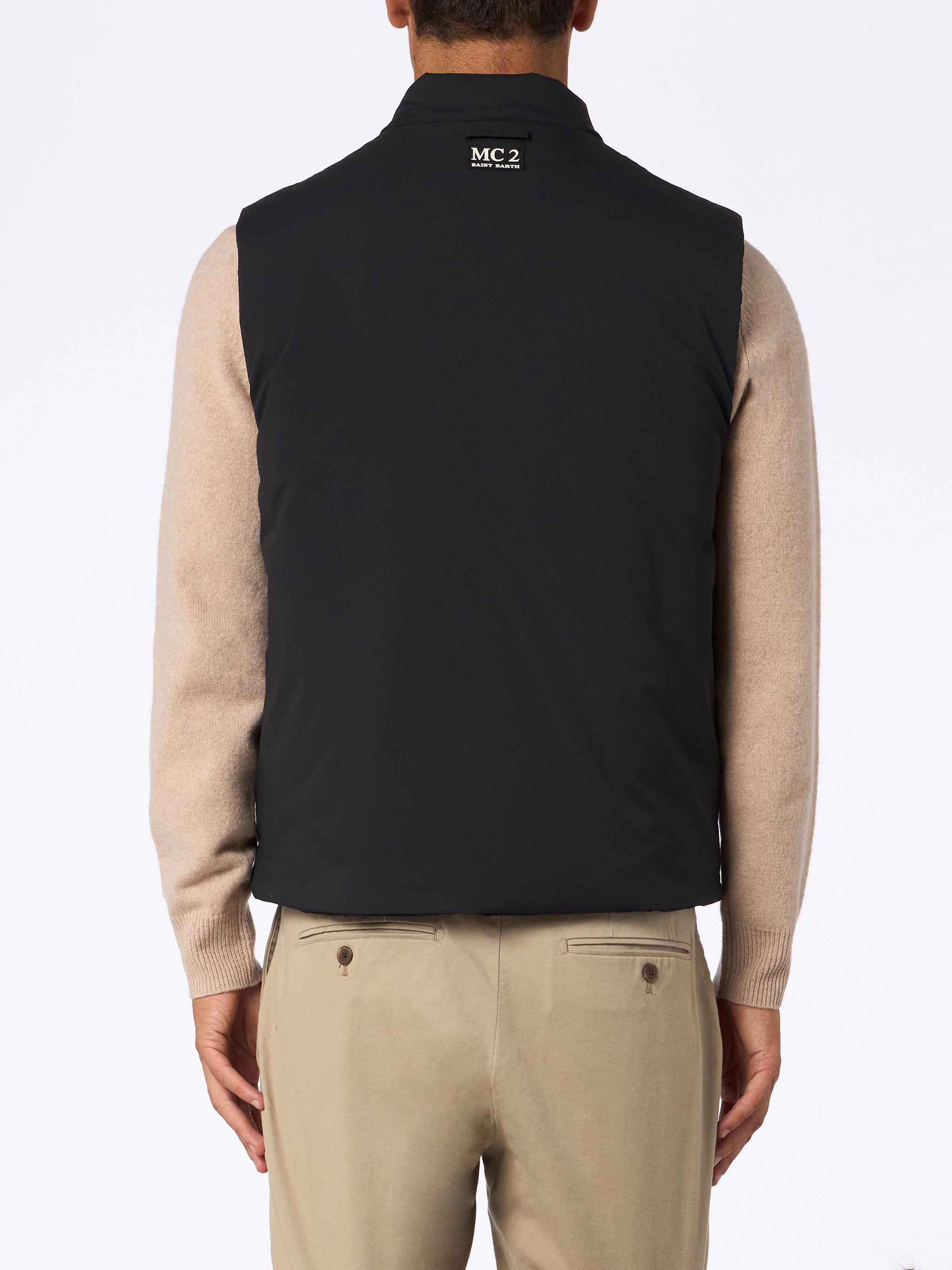Man Black Stretch Fabric Padded Vest Vonn Jacket