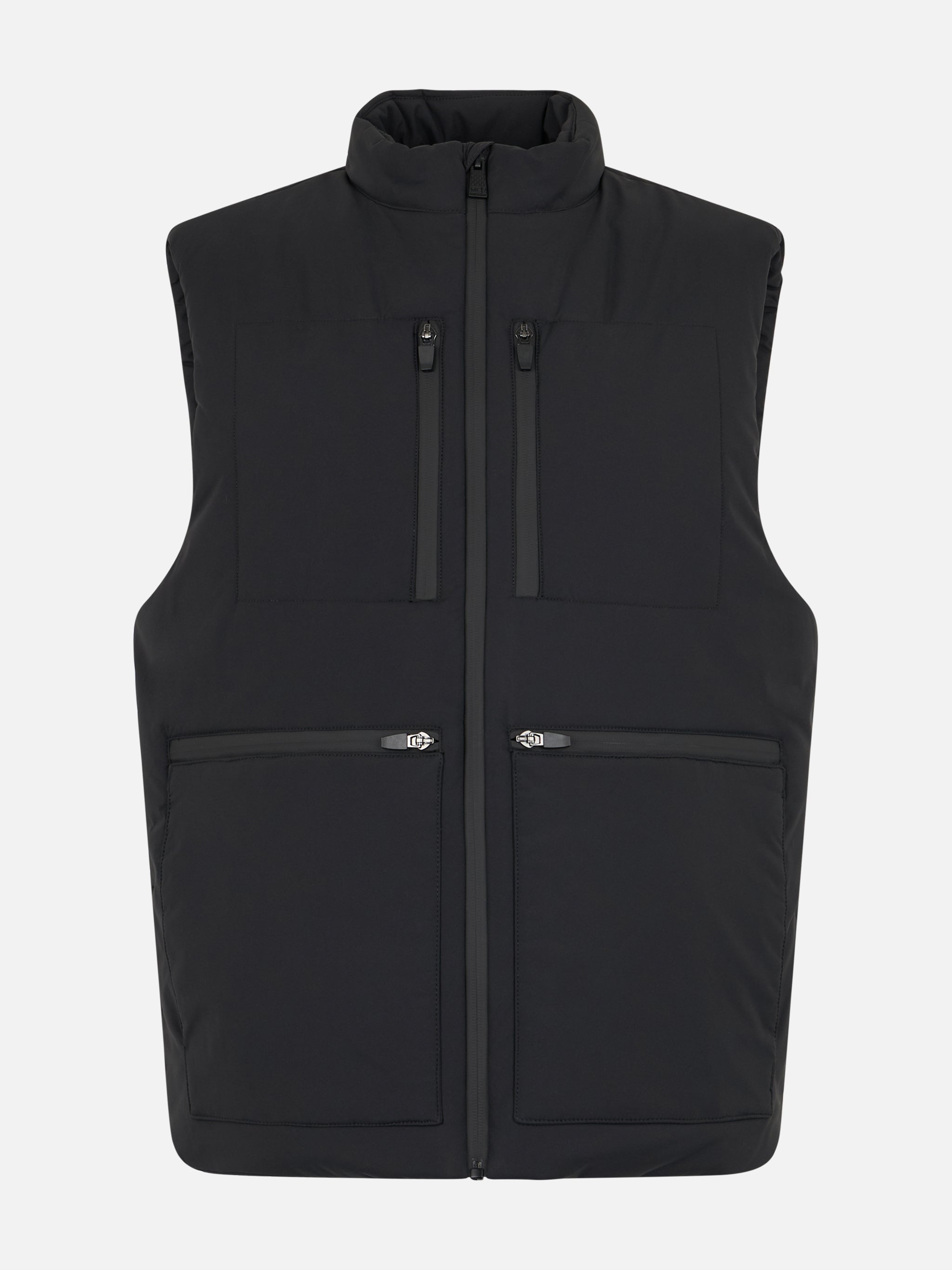Man Black Stretch Fabric Padded Vest Vonn Jacket