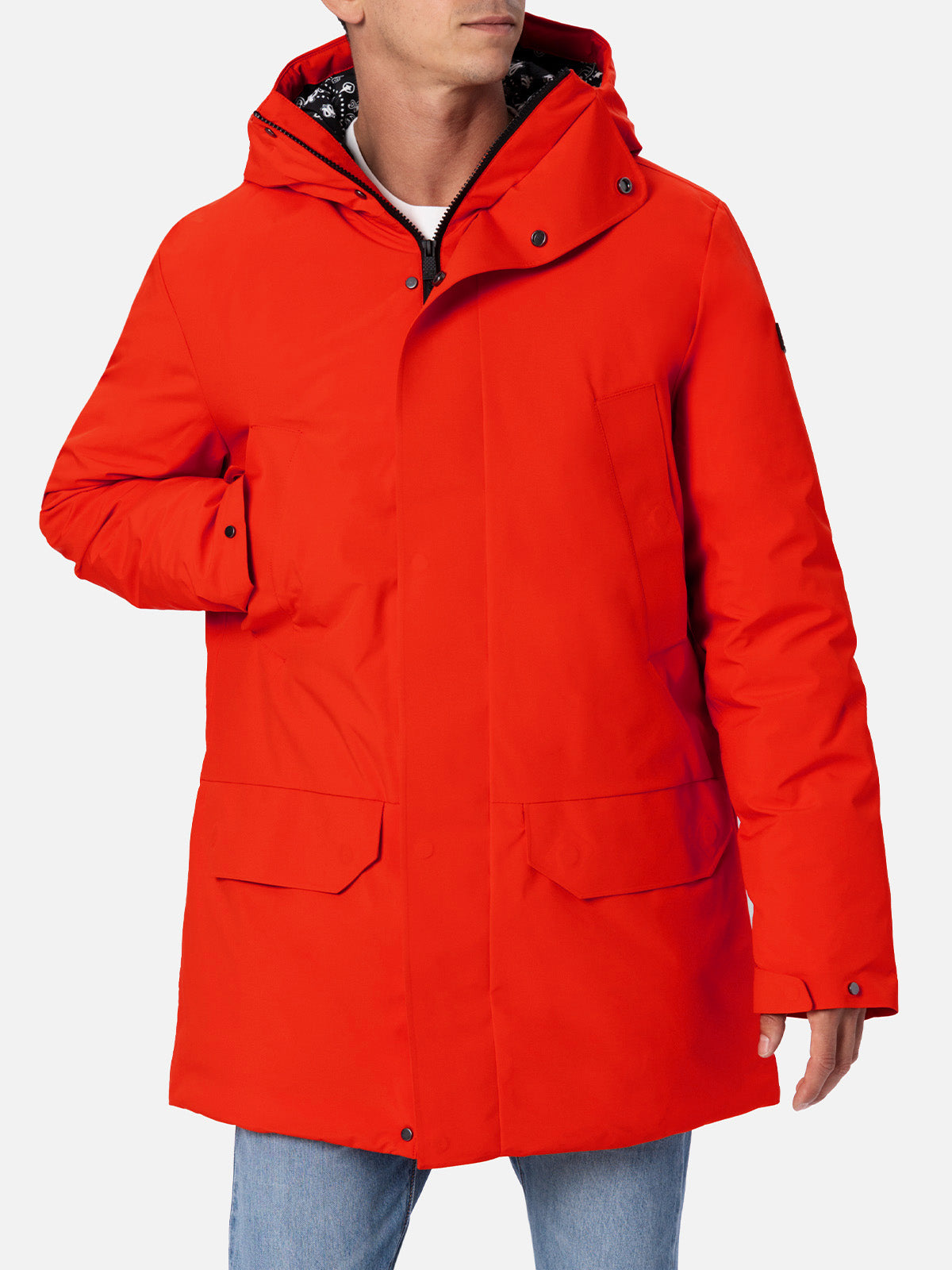 Man Hooded Parka Jacket Voyager With Bandanna Lining Orange