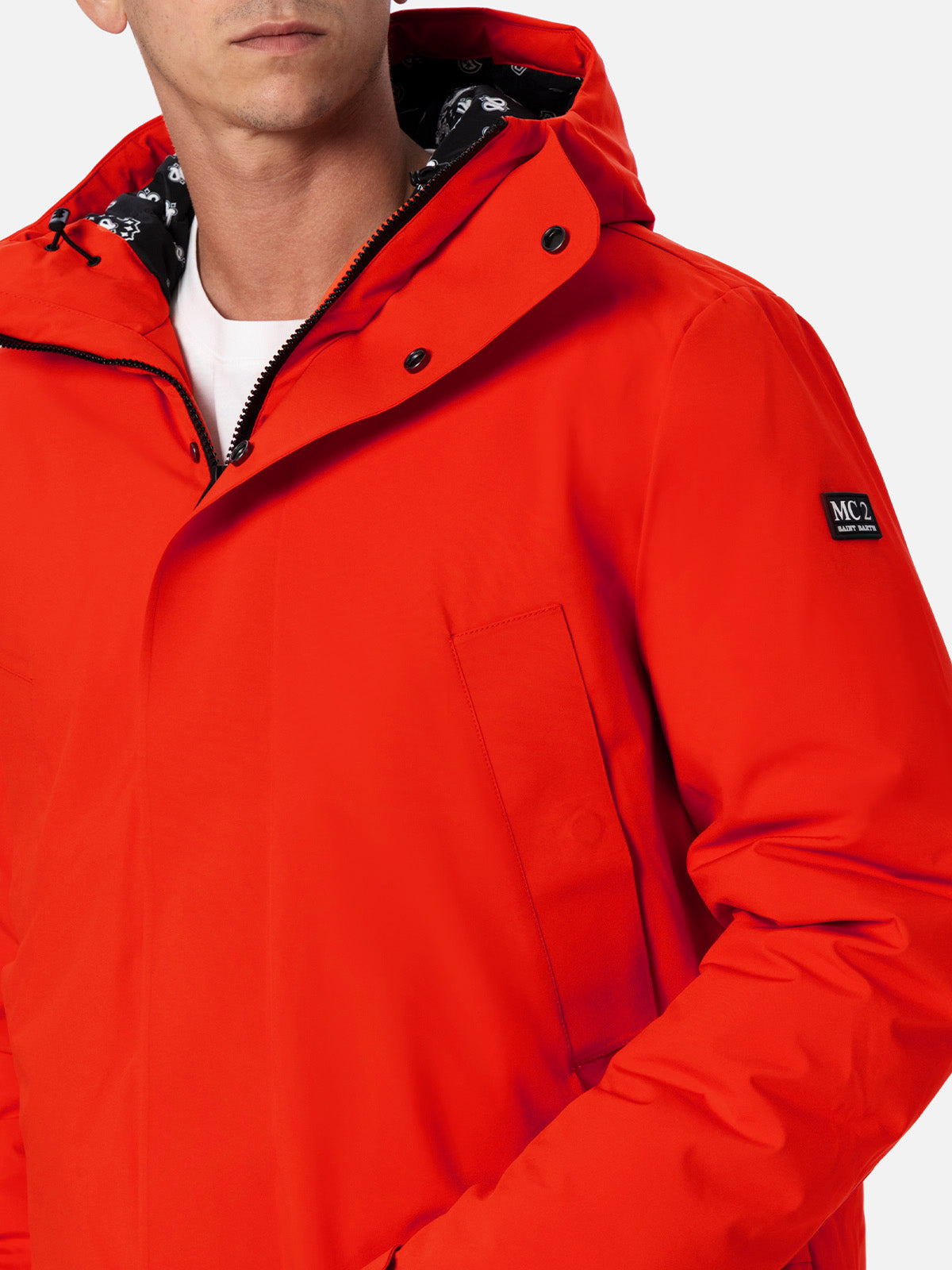 Man Hooded Parka Jacket Voyager With Bandanna Lining Orange