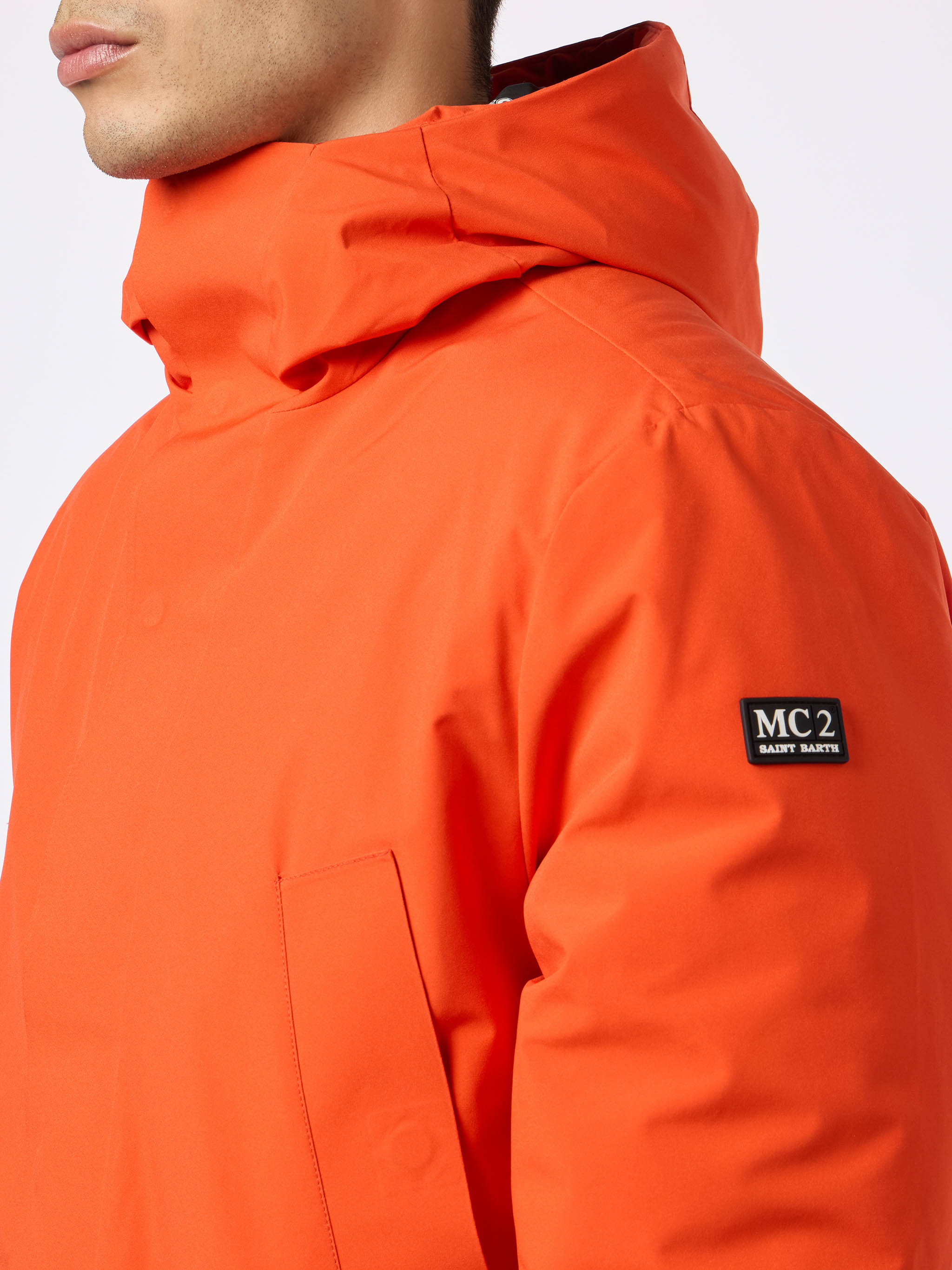 Man Hooded Parka Jacket Voyager With Bandanna Lining Orange