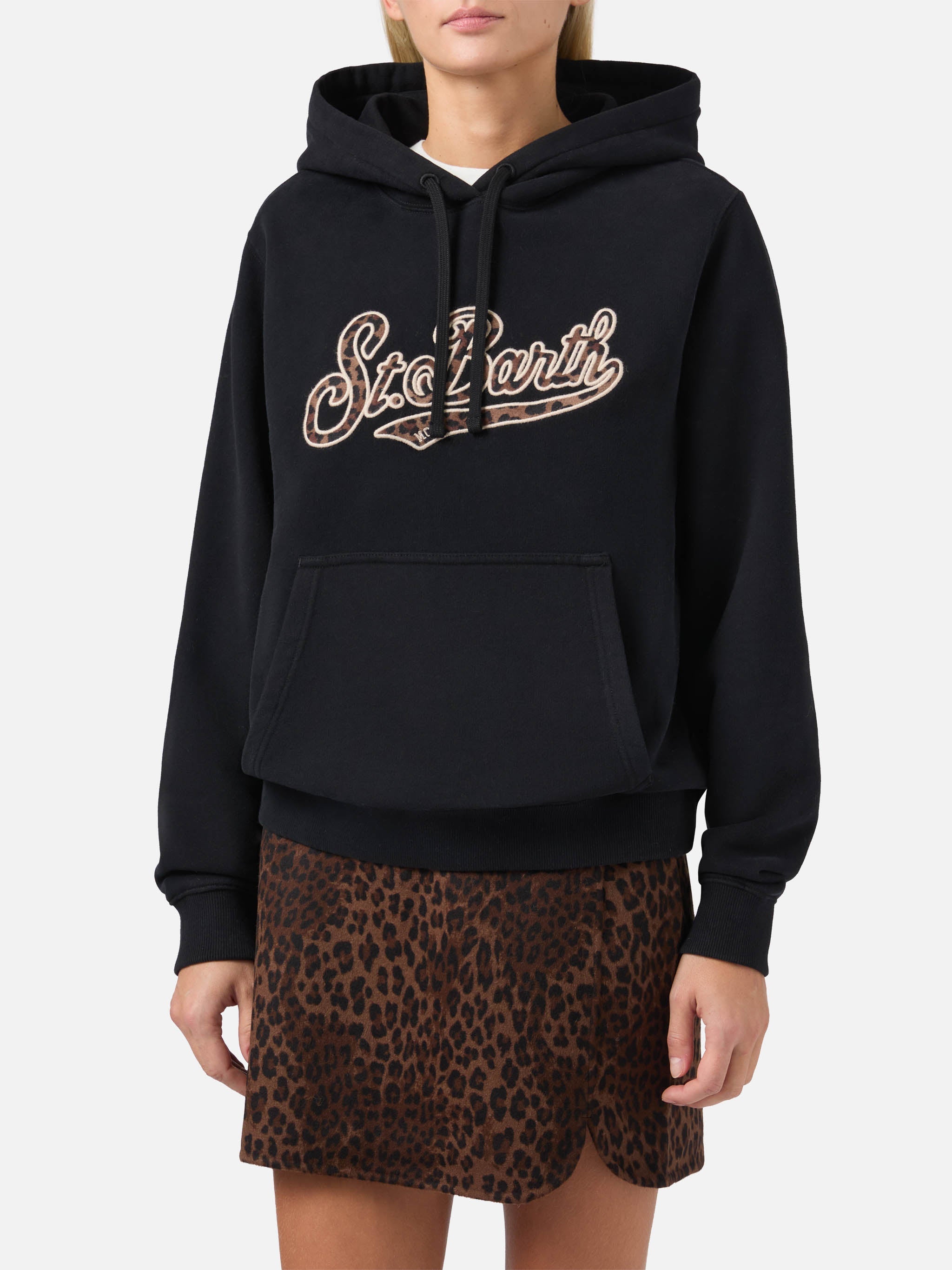Virginia Cotton Hoodie Black With Animal-Print St. Barth Embroidery Sweatshirt