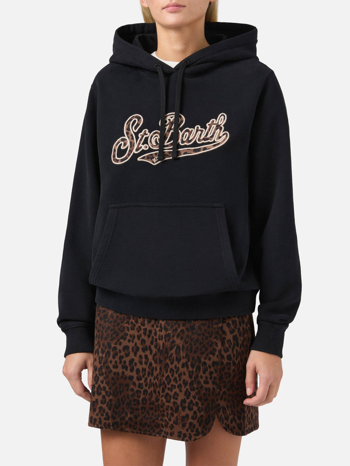 Virginia Cotton Hoodie Black With Animal-Print St. Barth Embroidery Sweatshirt