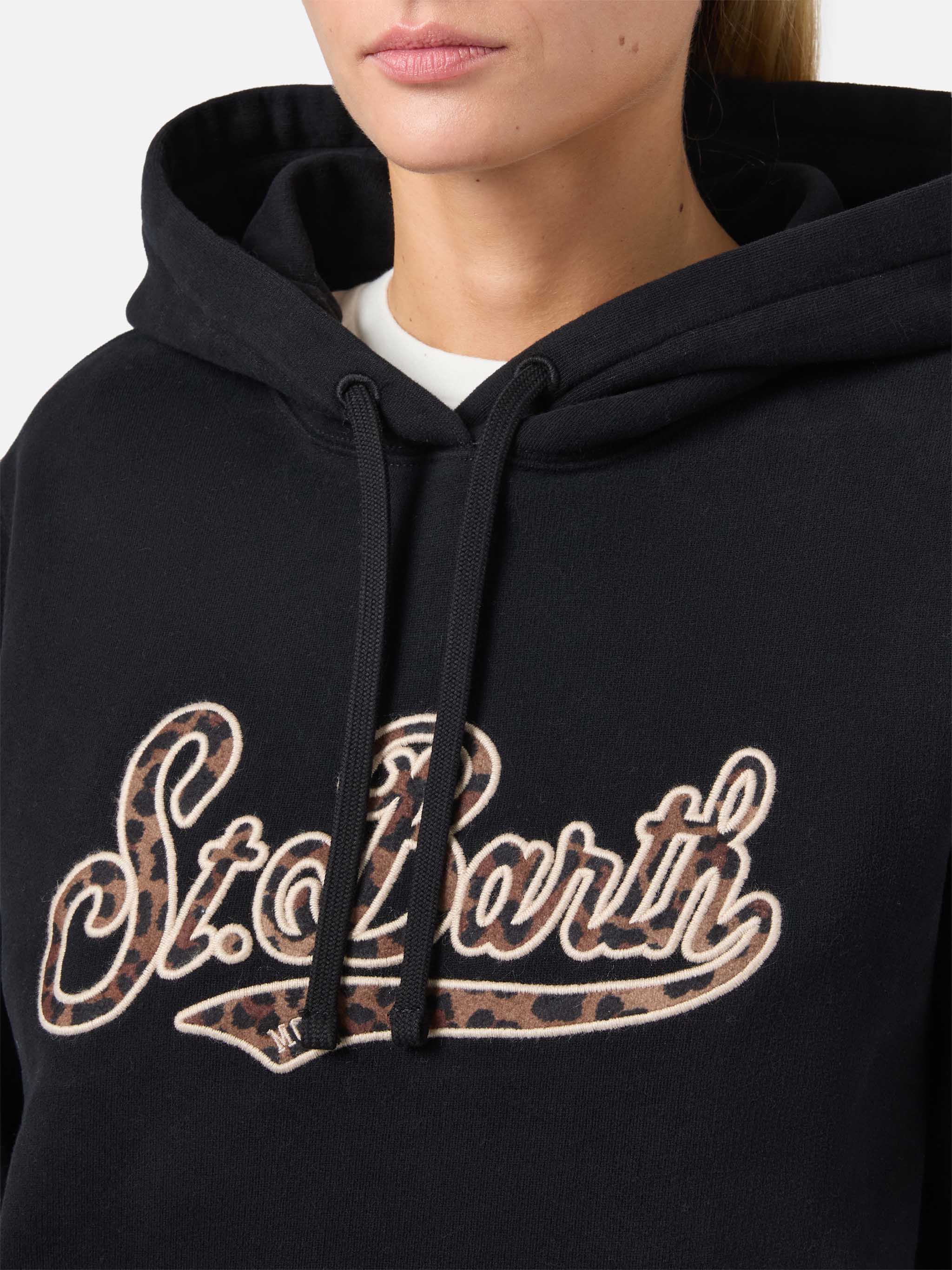 Virginia Cotton Hoodie Black With Animal-Print St. Barth Embroidery Sweatshirt