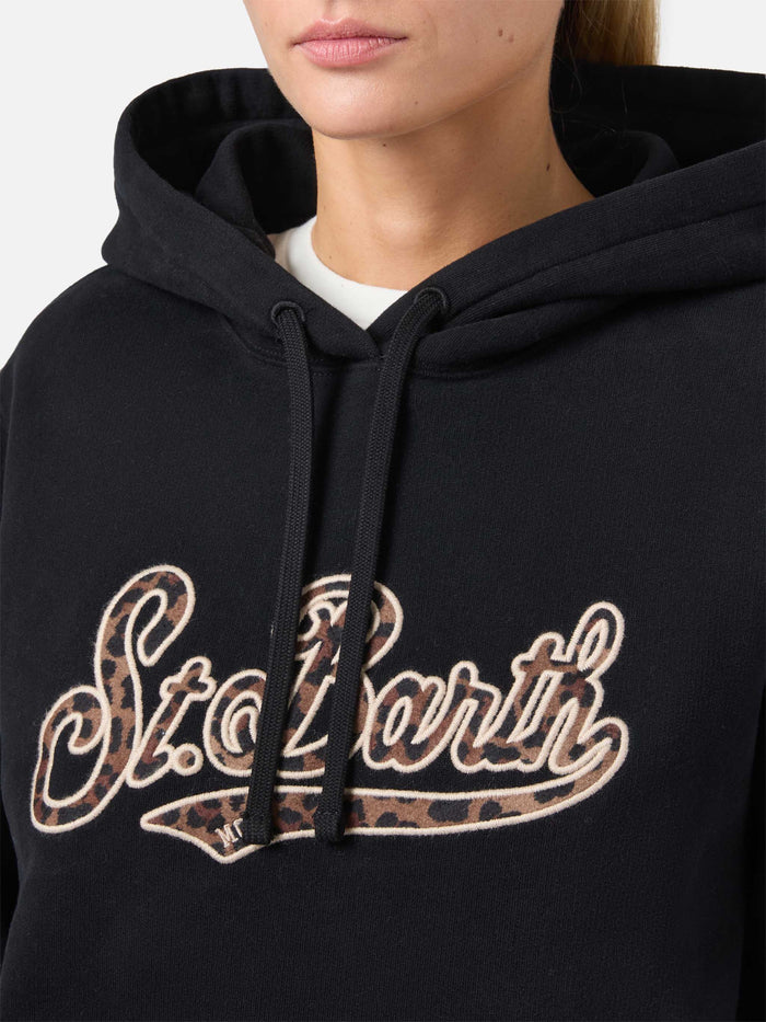 Virginia Cotton Hoodie Black With Animal-Print St. Barth Embroidery Sweatshirt