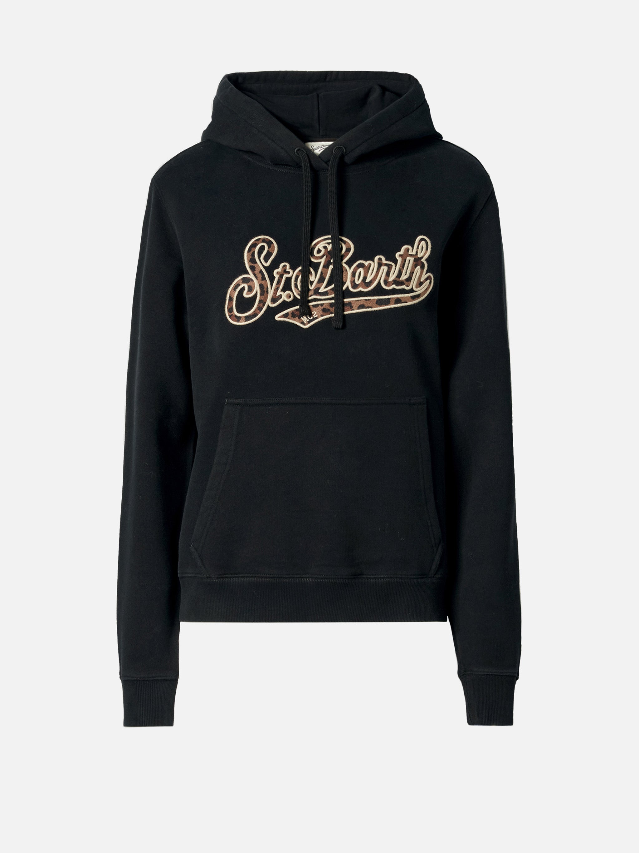 Virginia Cotton Hoodie Black With Animal-Print St. Barth Embroidery Sweatshirt