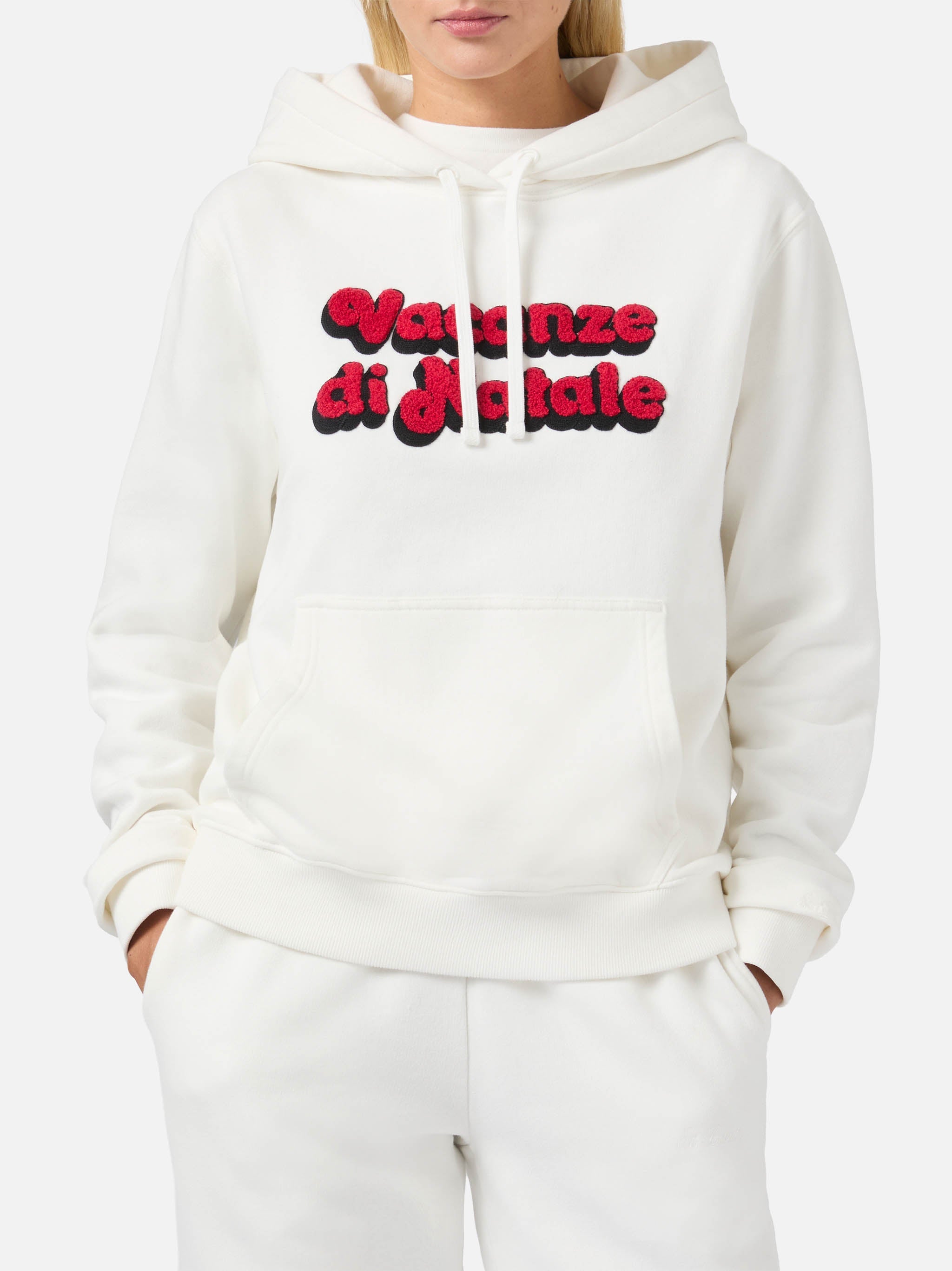 Virginia Cotton Hoodie White With Vacanze Di Natale Embroidery | Special Edition Sweatshirt